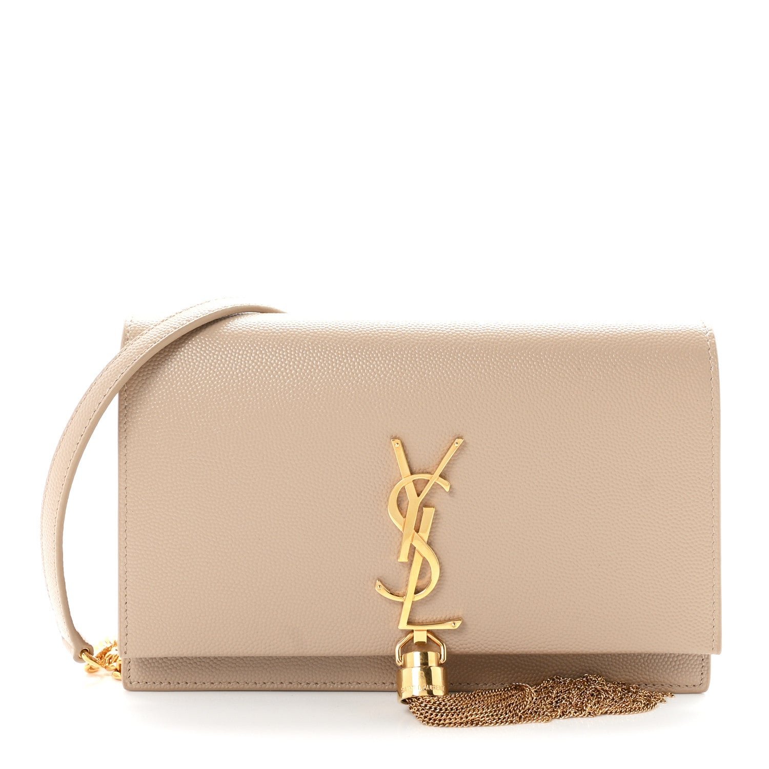 Saint Laurent Grain De Poudre Classic Monogram Kate Tassel Chain Wallet Dark Beige