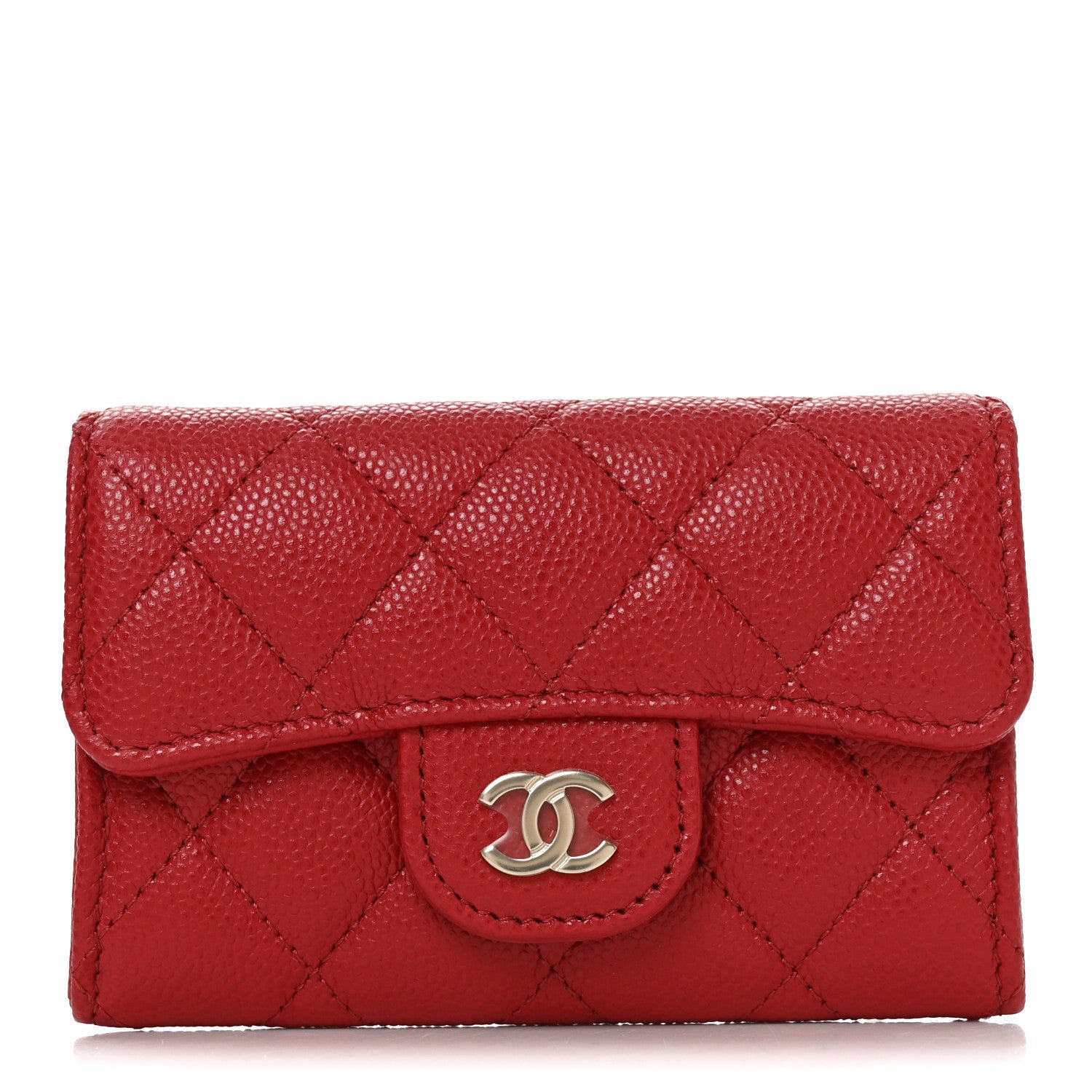 Chanel Caviar Quilted Flap Card Holder Wallet Red