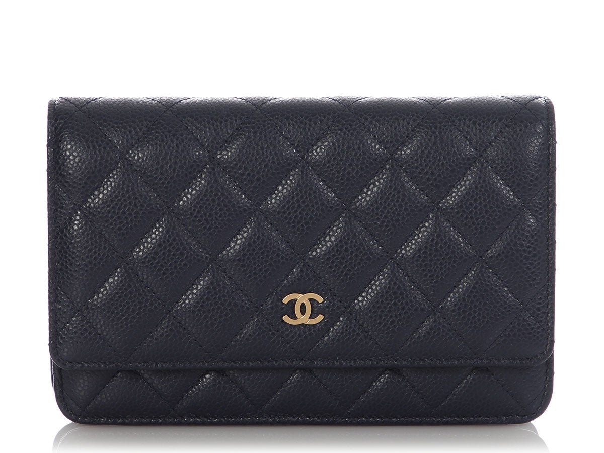 Chanel Chanel Dark Blue Quilted Caviar Wallet on Chain