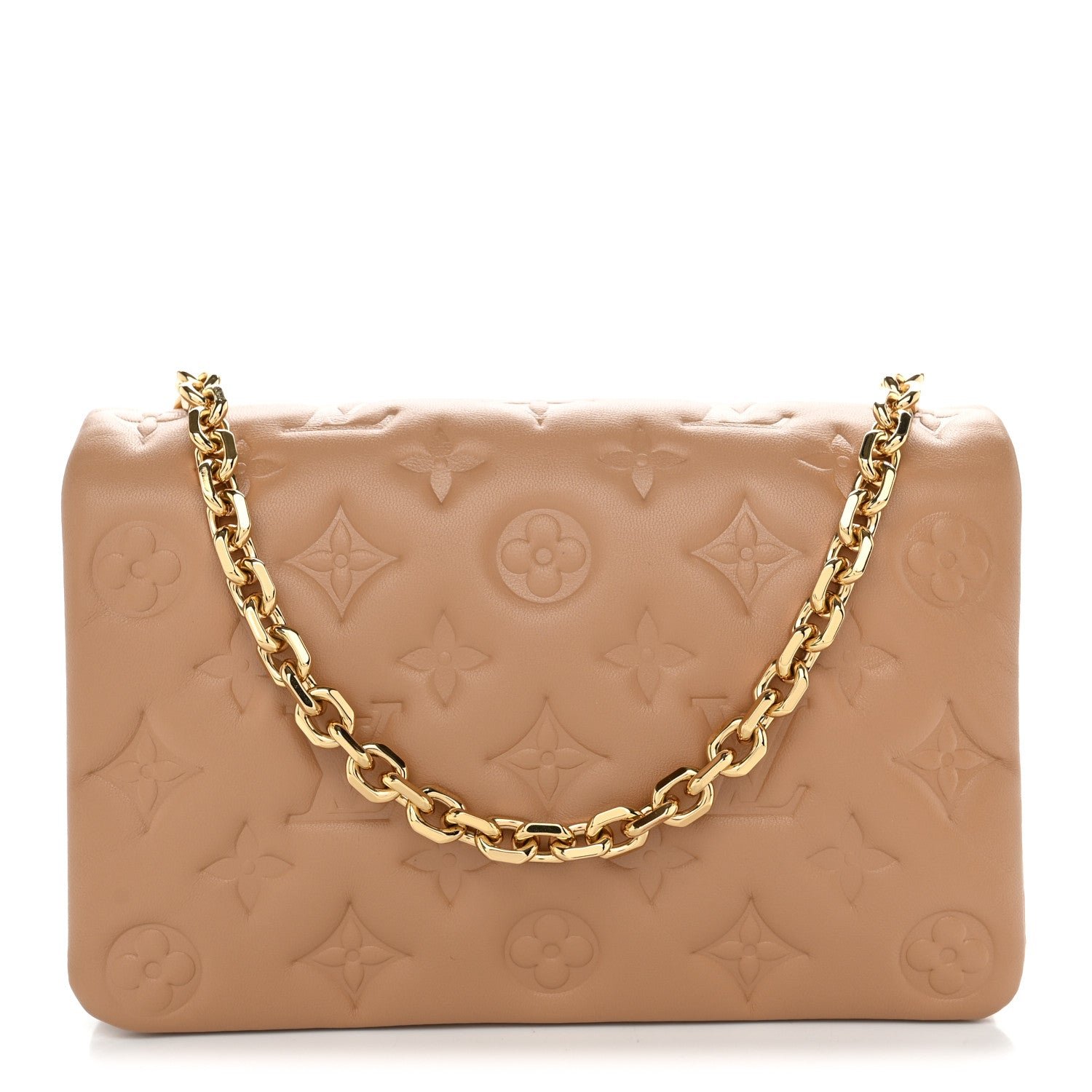 Louis Vuitton Lambskin Embossed Monogram Pochette Coussin Camel