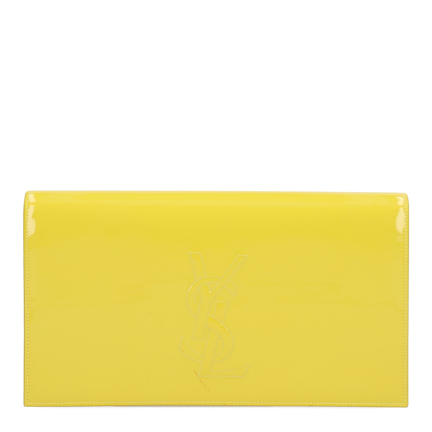 Saint Laurent Patent Calfskin Monogram Large Belle De Jour Clutch Yellow