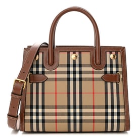 Burberry Calfskin Vintage Check Mini Two Handle Title Bag Archive Beige