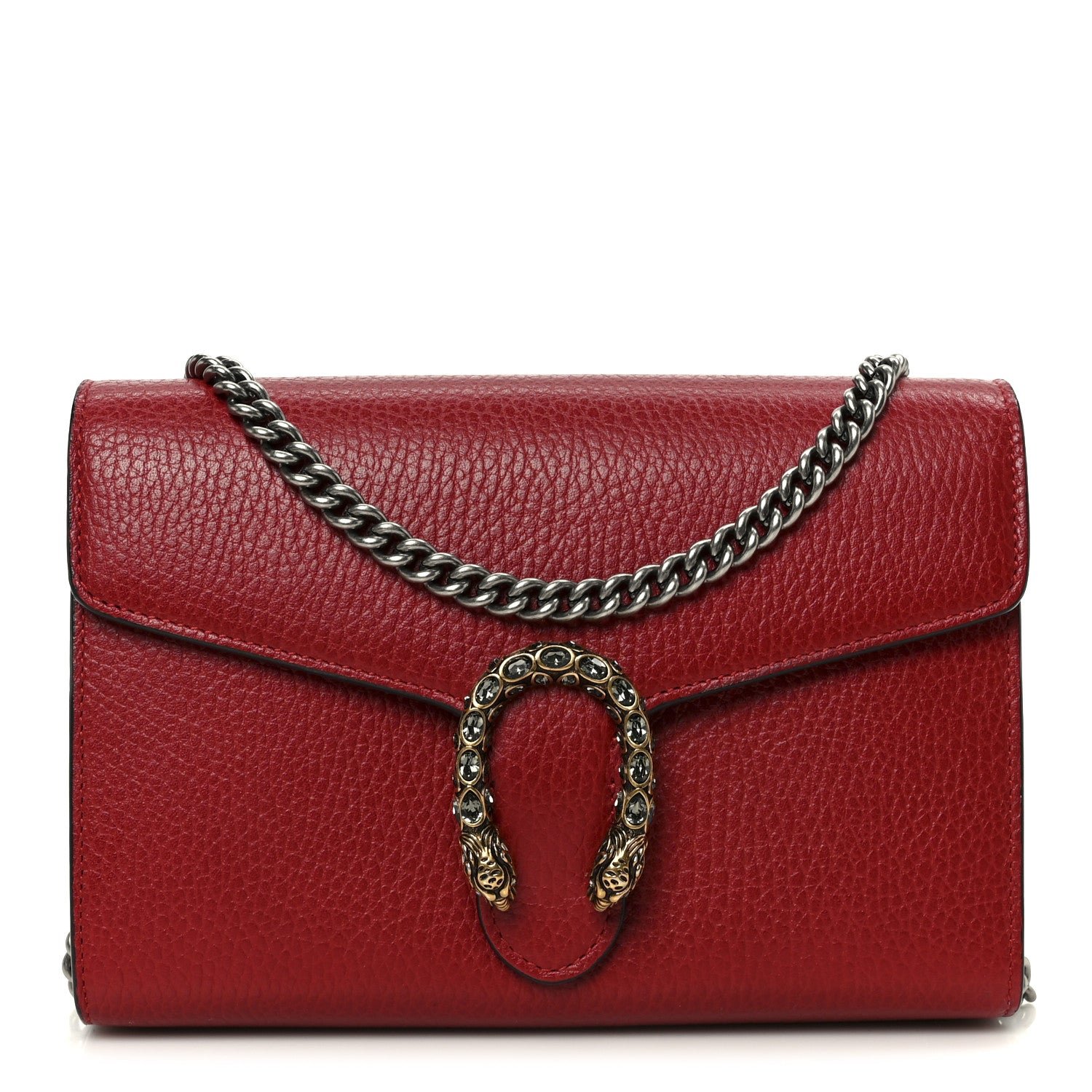 Gucci Calfskin Mini Dionysus Chain Wallet Hibiscus Red