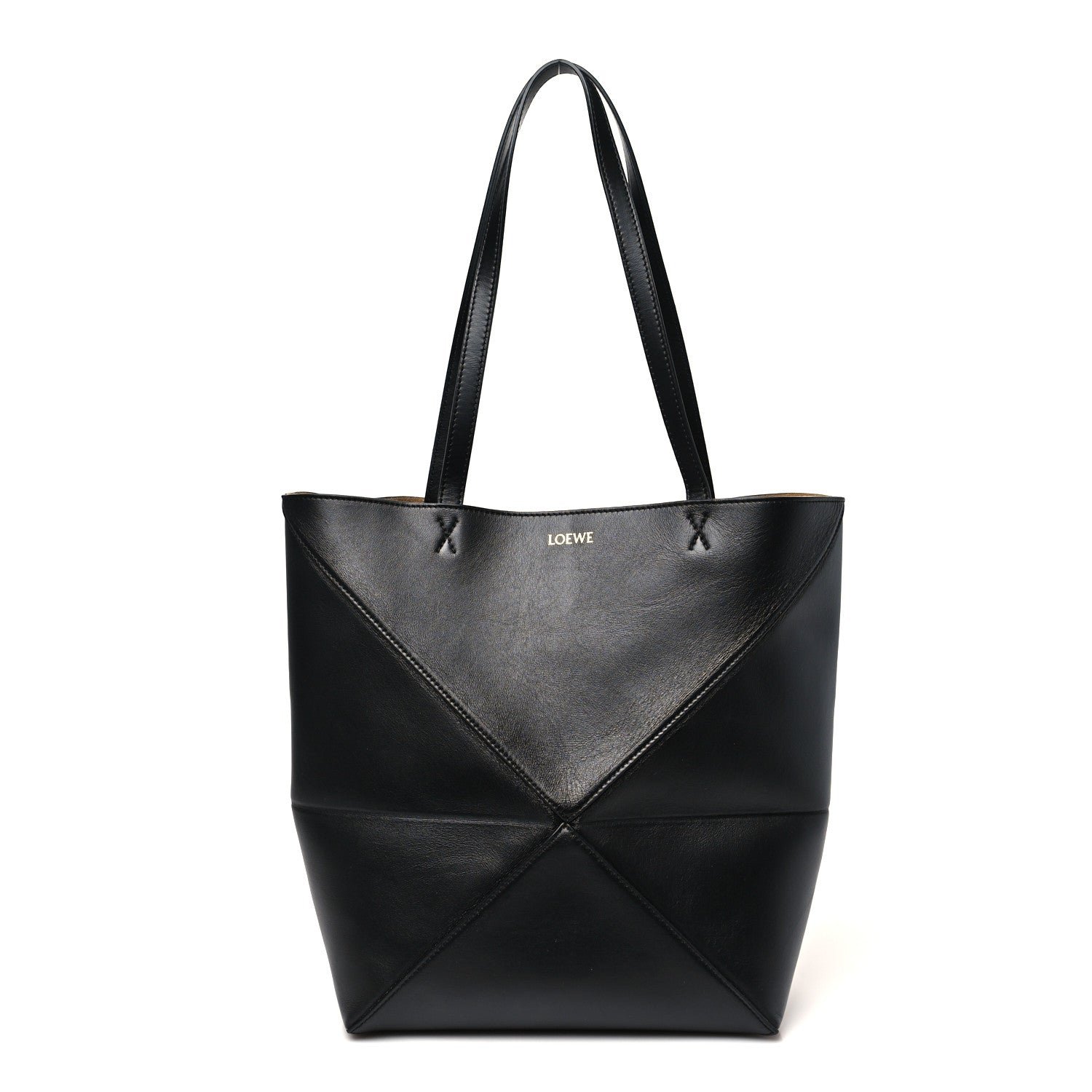 Loewe Shiny Calfskin Medium Puzzle Fold Tote Black
