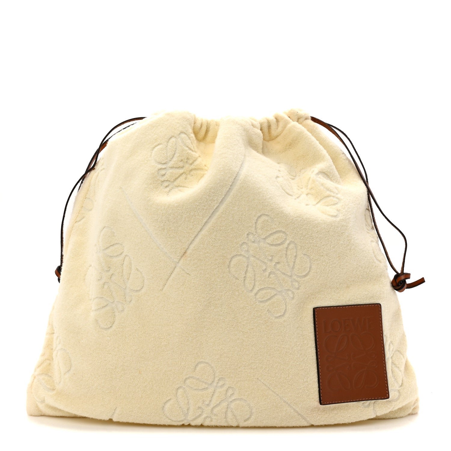 Loewe Loewe X PAULA'S IBIZA Terry Cloth Calfskin Drawstring Pouch Natural Tan