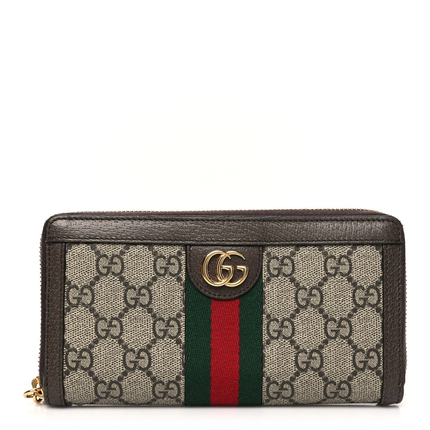 Gucci GG Supreme Monogram Web Ophidia Zip Around Wallet Brown