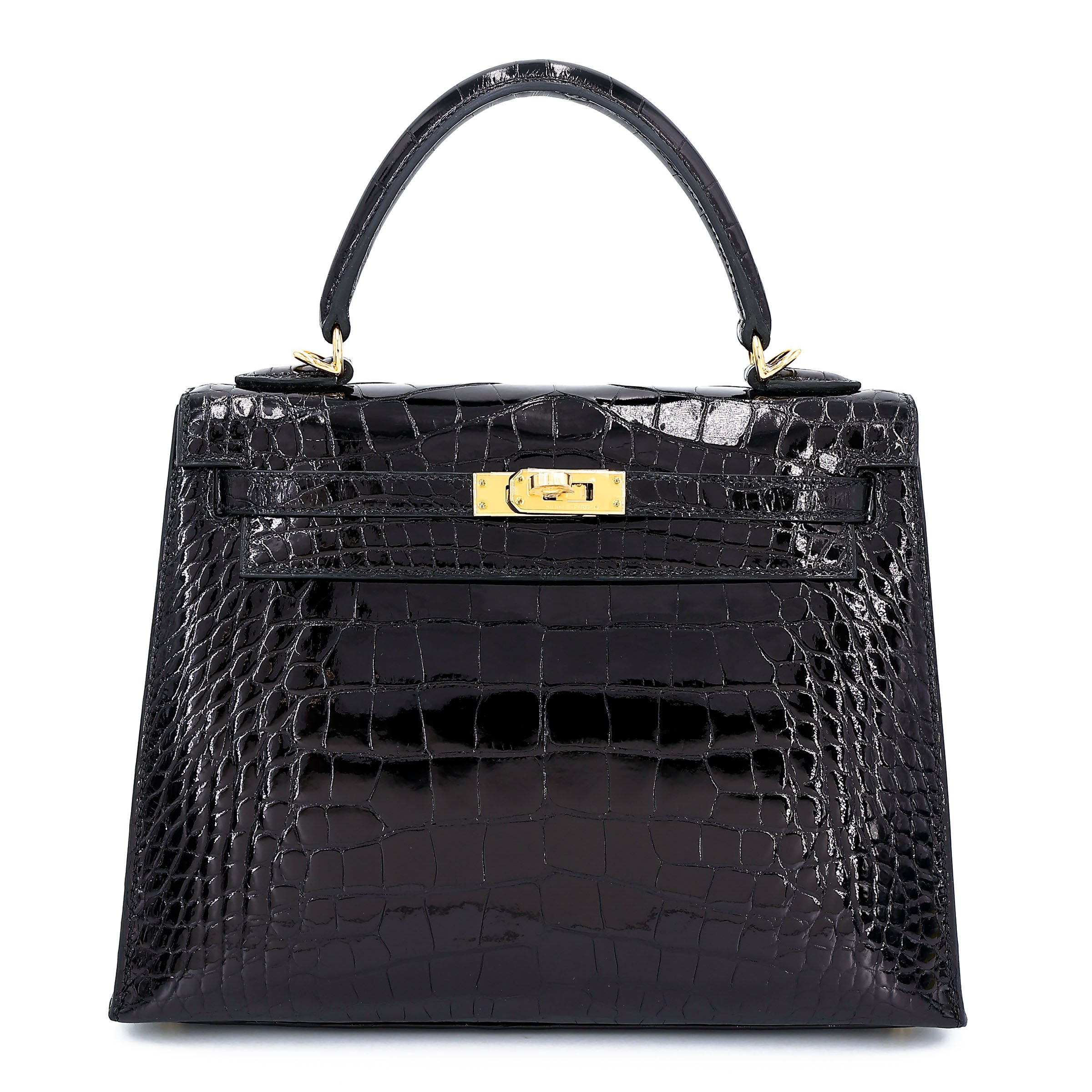Unused ( Rank NS ) HERMÈS Kelly 25 Noir (89) Shiny Alligator Gold hardware Y (2020)