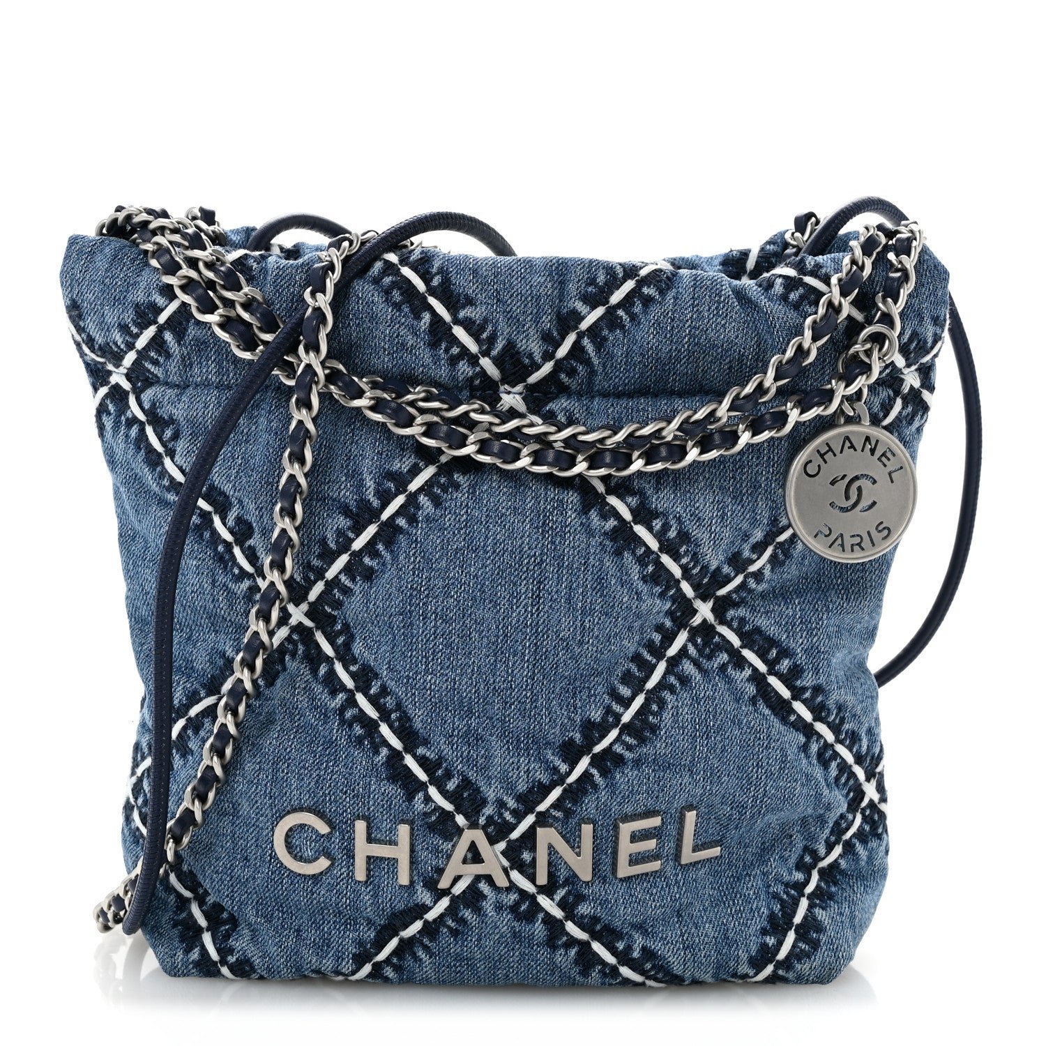 Chanel Denim Stitched Quilted Mini Chanel 22 Blue