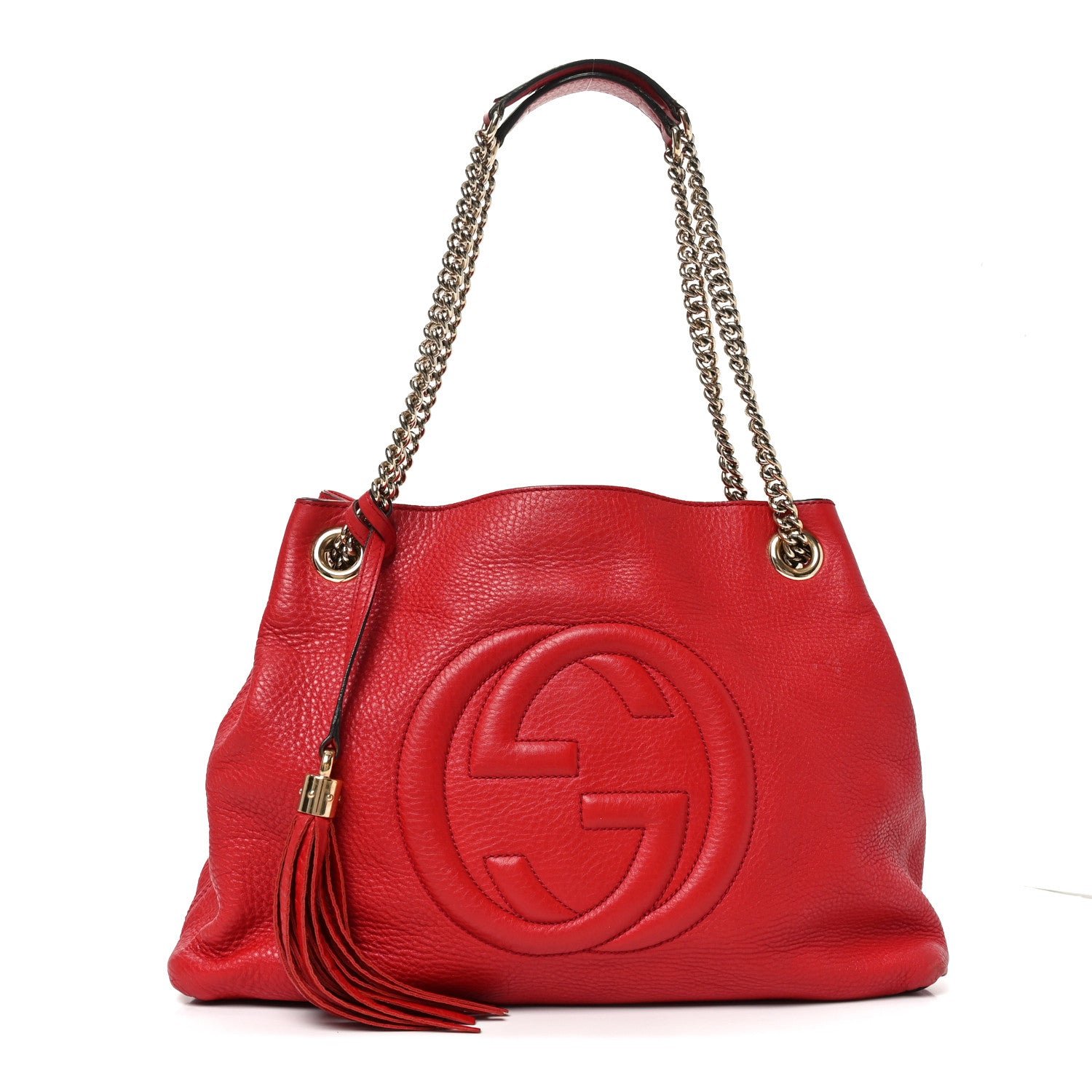 Gucci Pebbled Calfskin Medium Soho Chain Shoulder Bag Tabasco Red