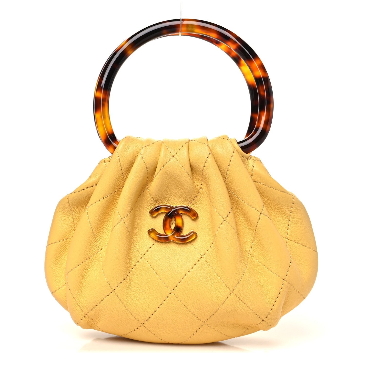 Chanel Chanel Lambskin Plexiglass Tortoise Shell Quilted Mini Pouch Yellow