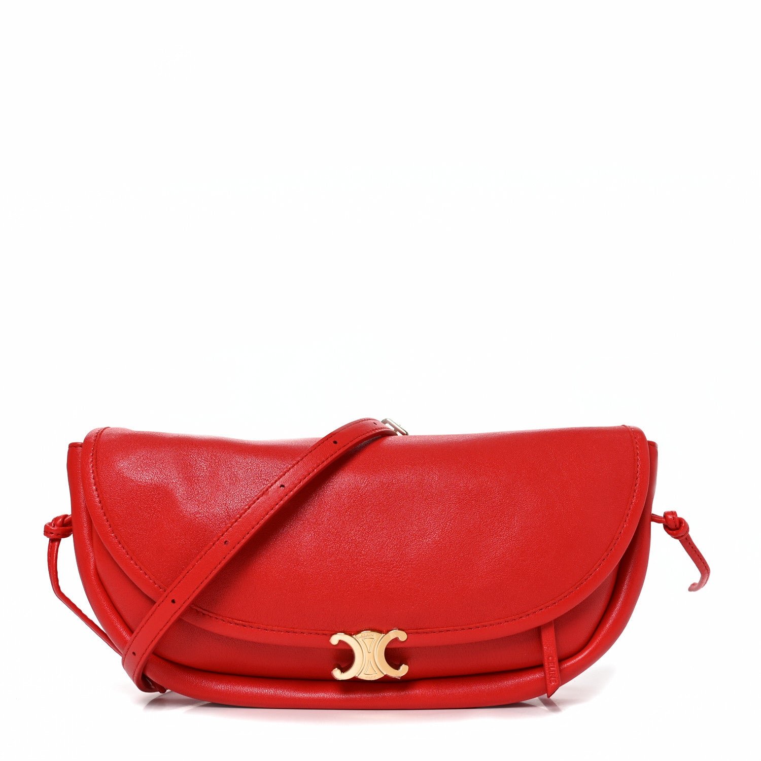 Celine Shiny Lambskin Soft Triomphe Little Half Moon Ultra Red