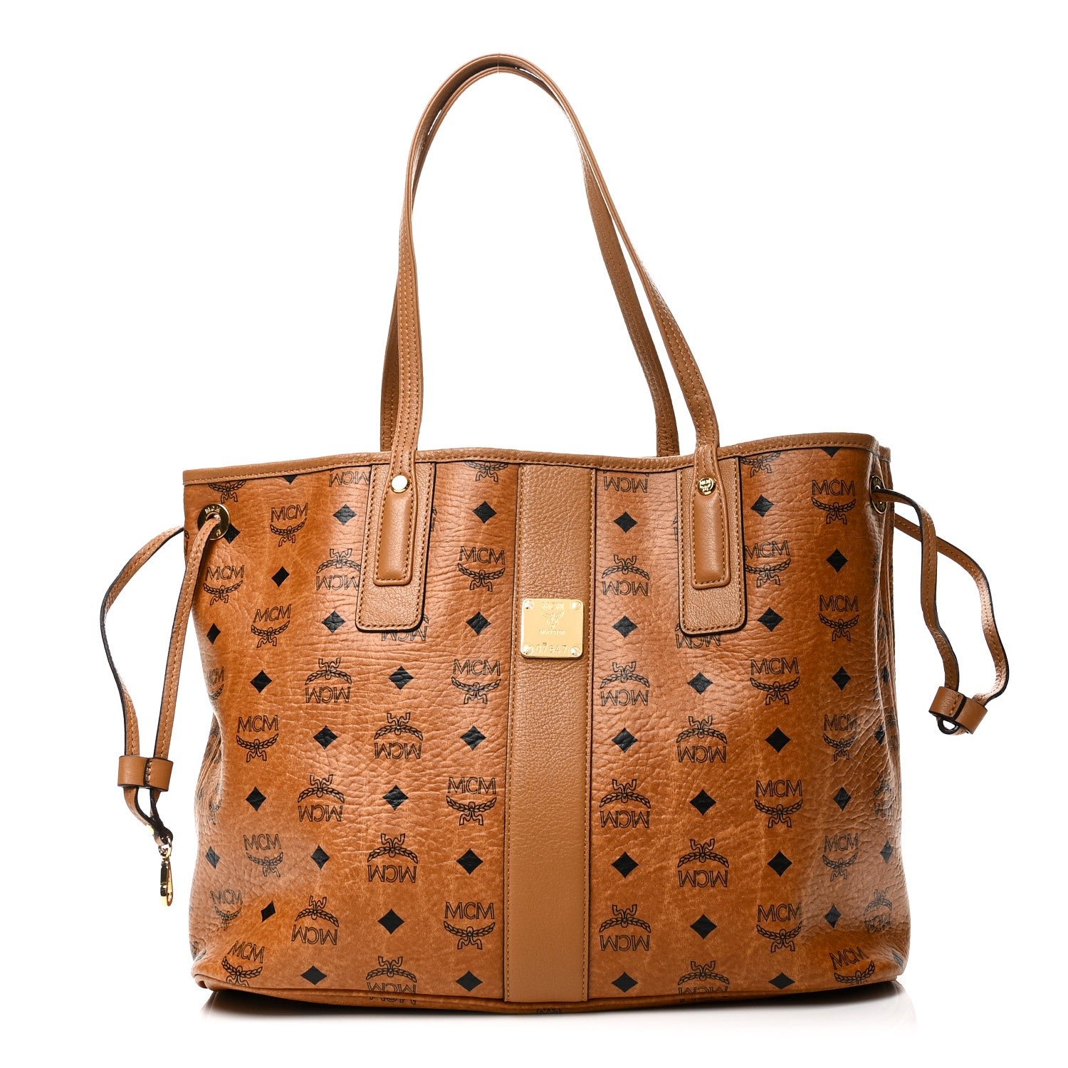 MCM Visetos Medium Liz Reversible Shopper Tote Cognac