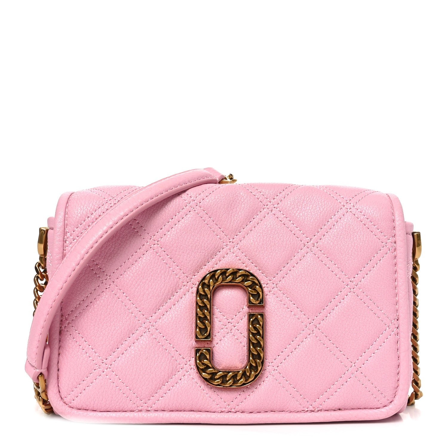 Marc Jacobs Marc Jacobs Grained Calfskin Quilted Double Stitched Small The Status Shoulder Bag Pink