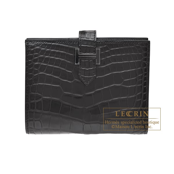 Hermes Bearn compact Monochrome So-black Black Matt alligator crocodile skin Black hardware