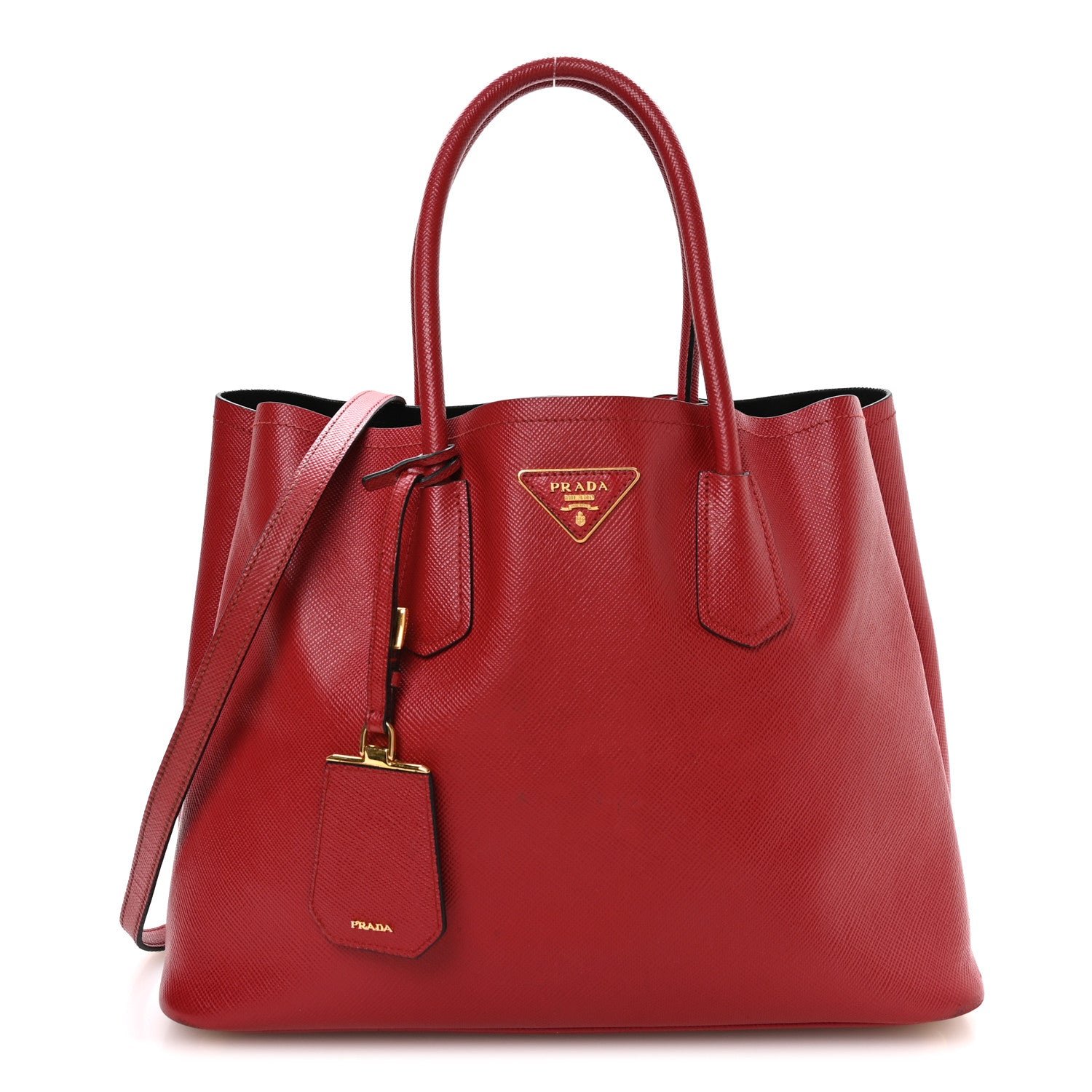 Prada Saffiano Cuir Medium Double Bag Fuoco Black