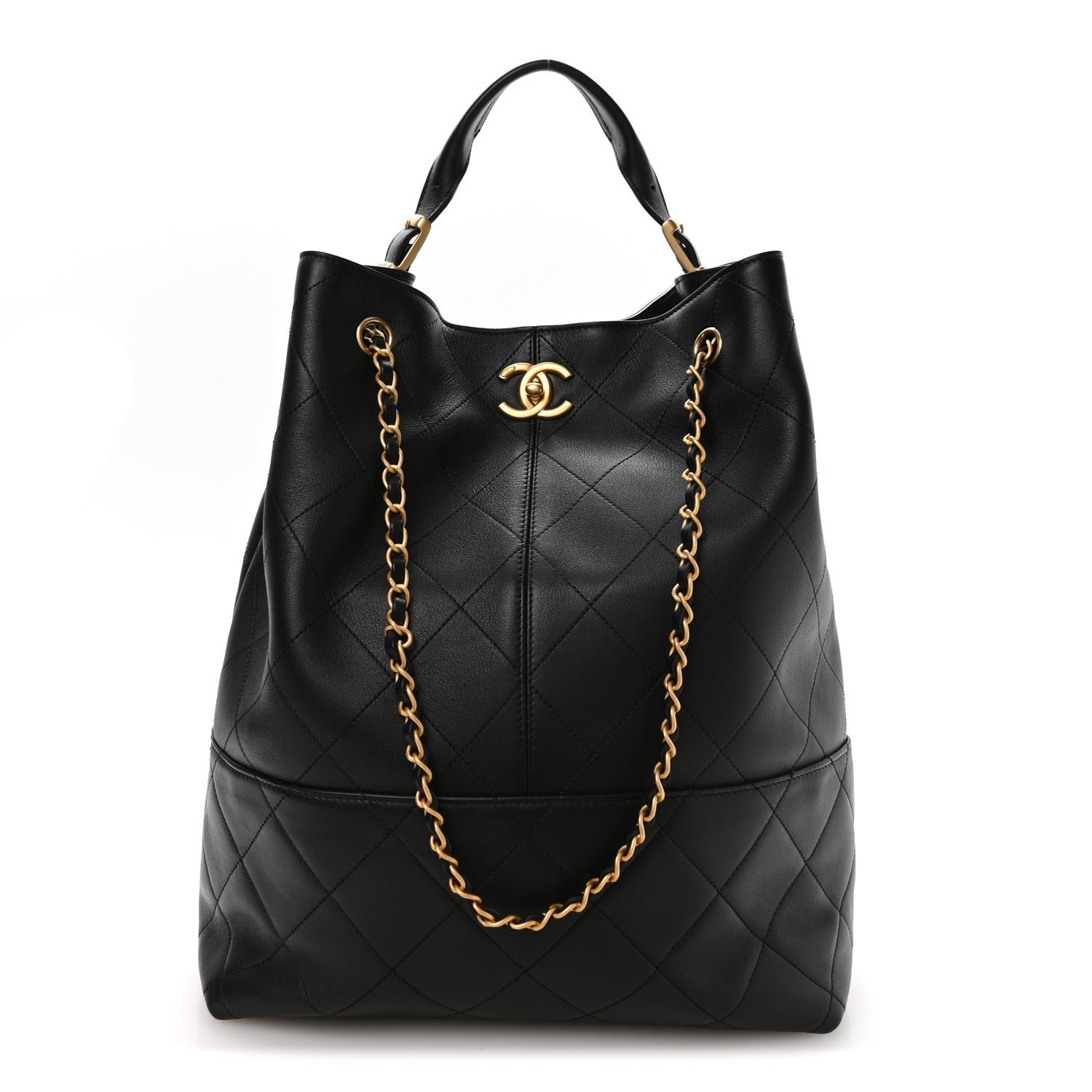 Chanel Calfskin Quilted Large Coco Base Shopping Bag Black