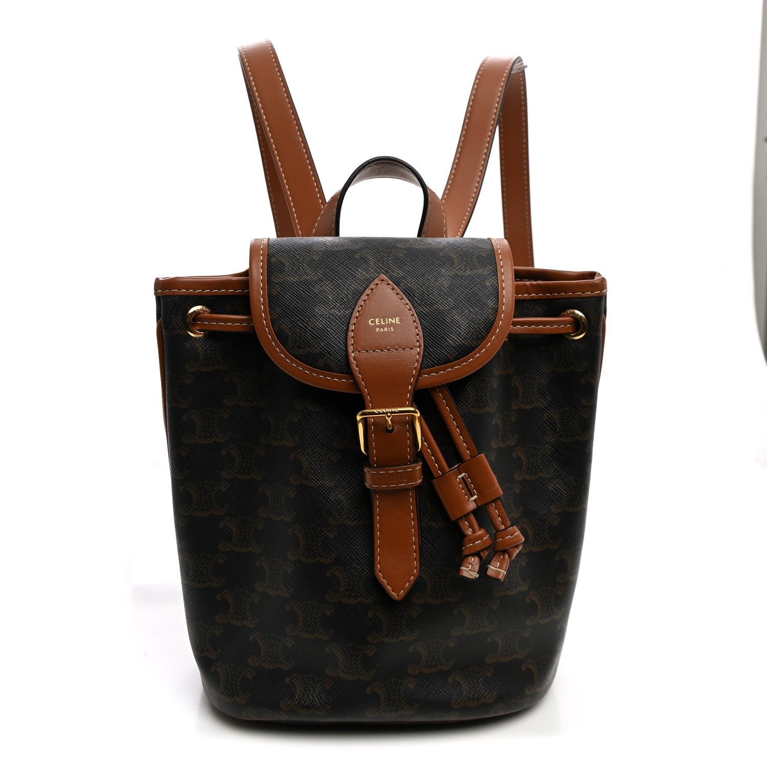 Celine Triomphe Canvas Calfskin Mini Folco Backpack Tan