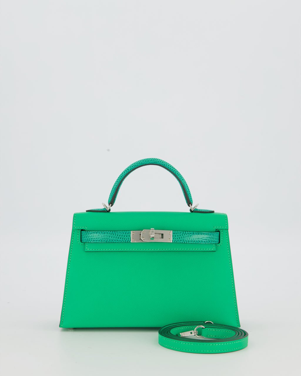 Hermes *RARE* Hermès Mini Kelly II 20 Touch Bag in Vert Comics Madame and Vert Jade Niloticus Lizard Leather with Palladium Hardware