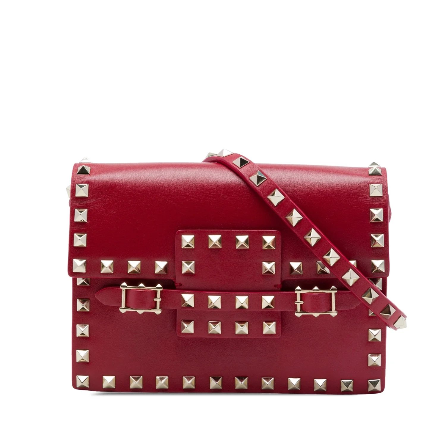 Calfskin Rockstud Buckled Flap Crossbody