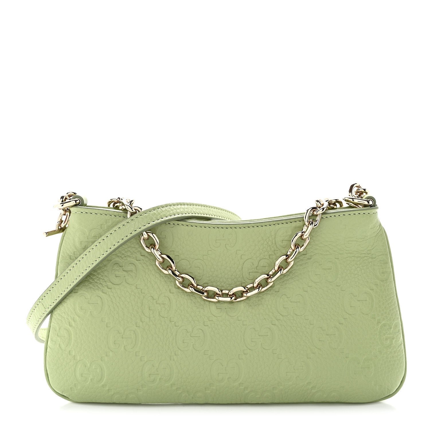 Gucci GG Grainy Calfskin Emblem Super Mini Shoulder Bag Sage Leaf