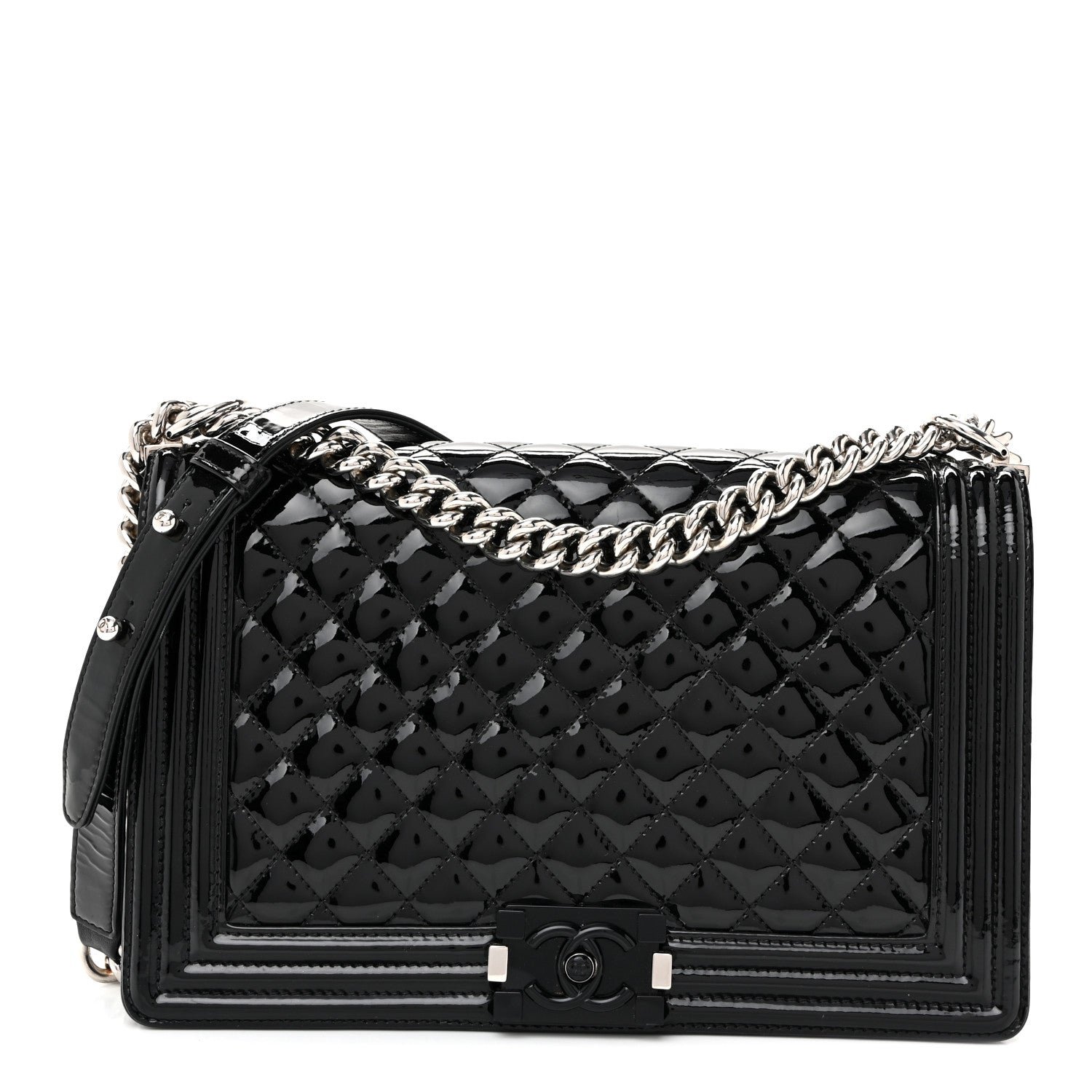 Chanel Patent Calfskin Quilted New Medium Plexiglass Boy Flap Black