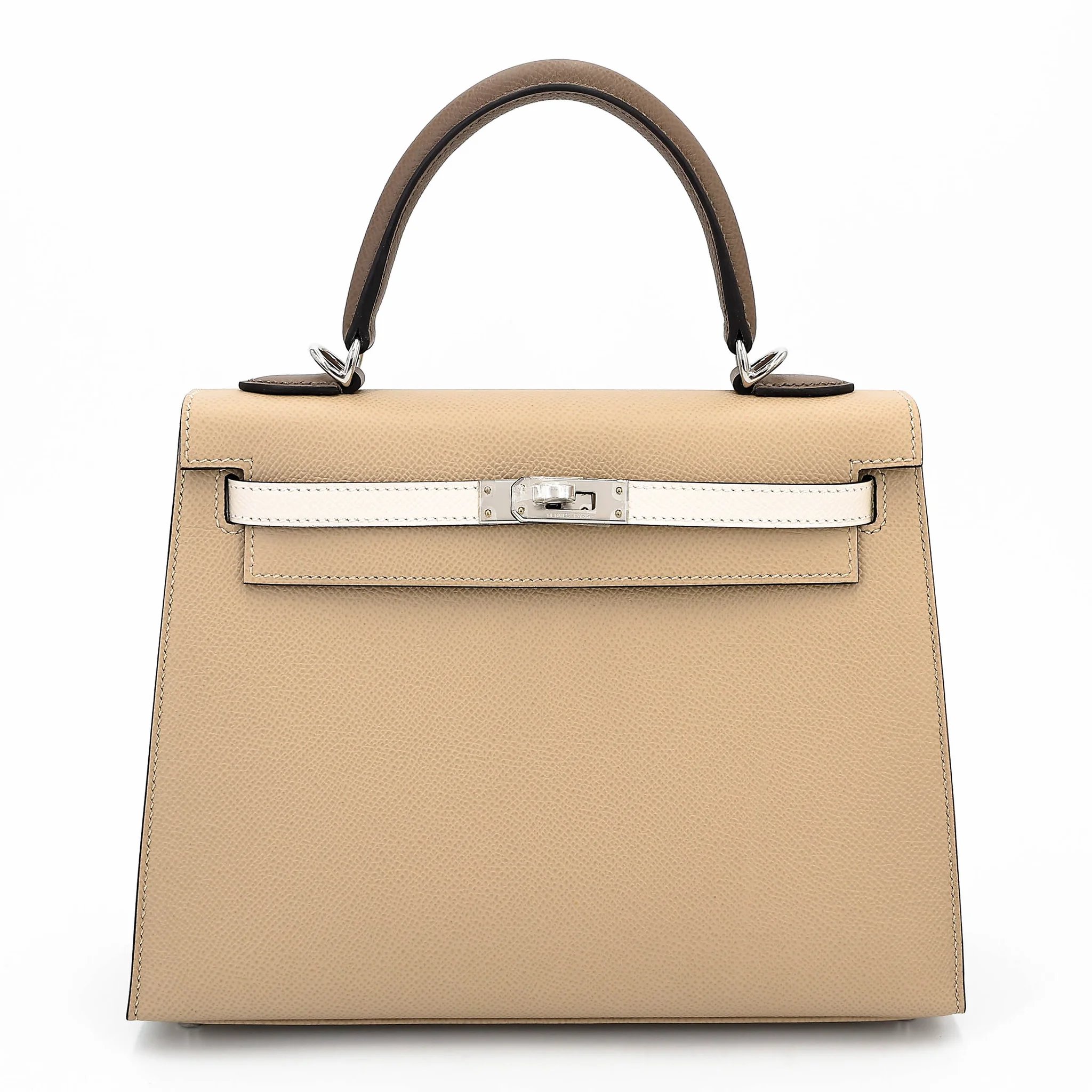 Brand New ( Rank N ) HERMÈS Kelly 25 Sellier Trench (S2) Craie (10) Etoupe (18) Epsom Palladium hardware K (2025)
