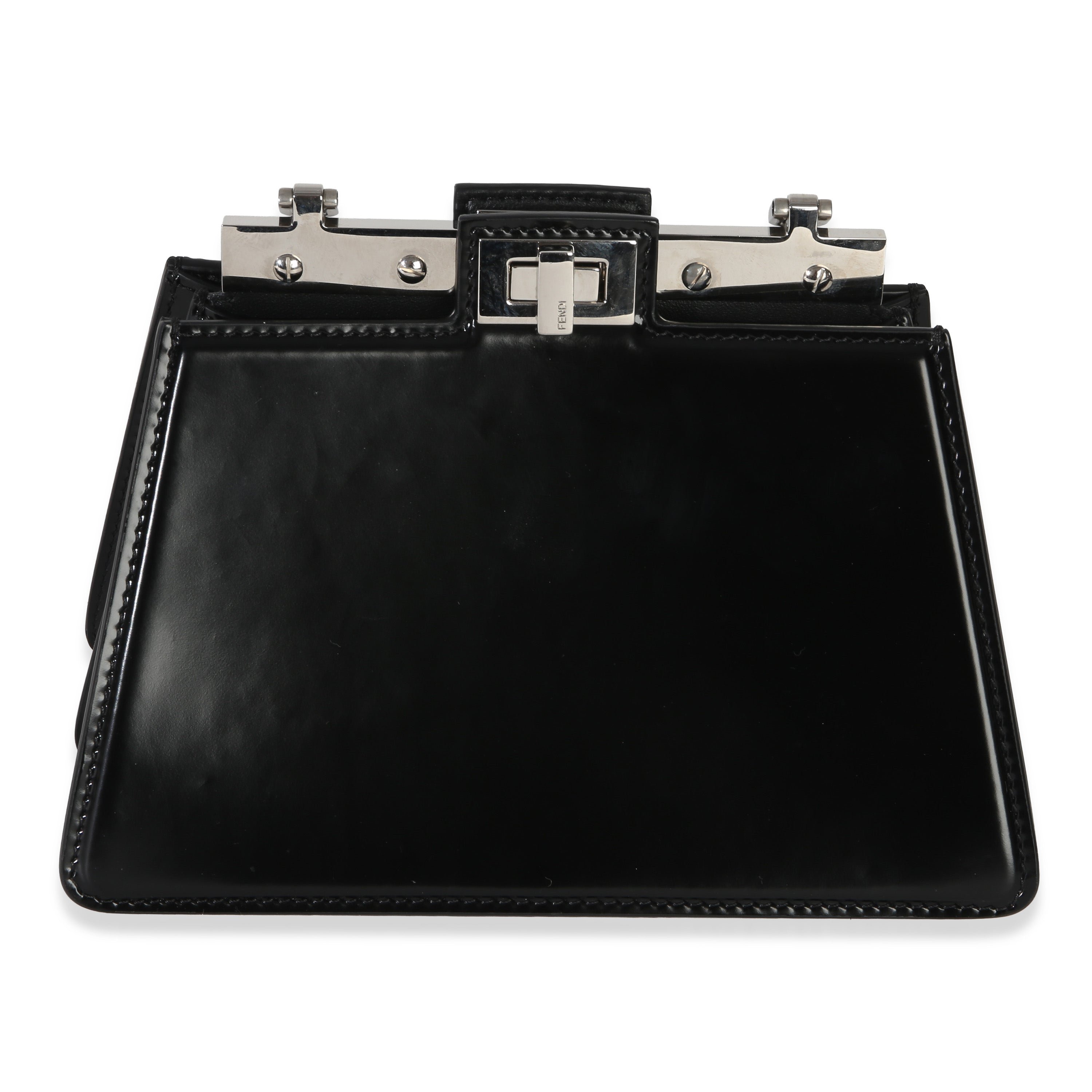 Fendi Black Patent Petite Peekaboo Cut Chain Shoulder Bag