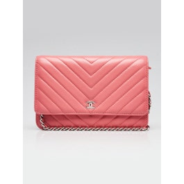 Chanel Pink Chevron Quilted Lambskin Leather CC WOC Clutch Bag
