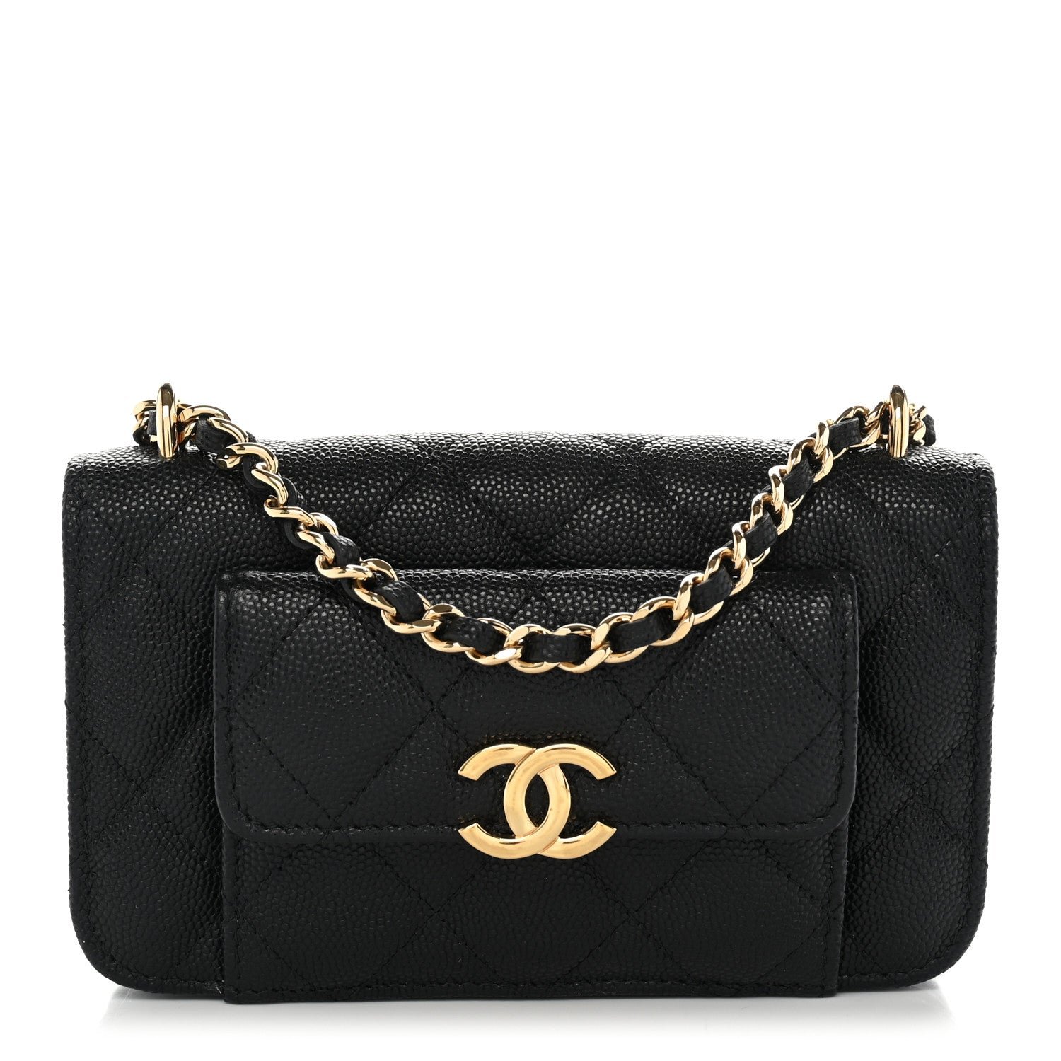 Chanel Caviar Quilted Pocket Twins Clutch With Chain Black