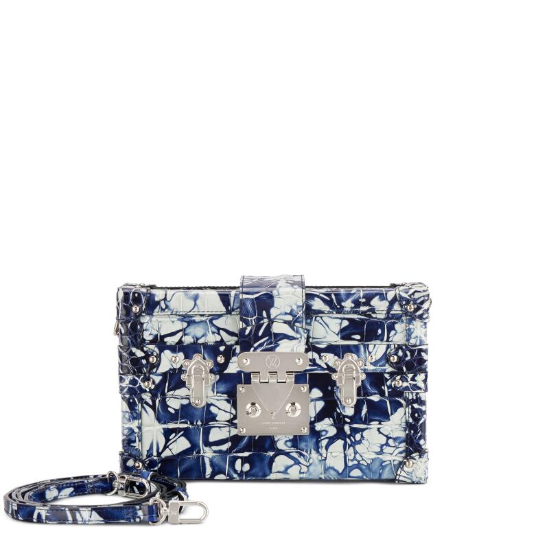 Louis Vuitton Blue and White Shiny Alligator Petite Malle Silver Hardware