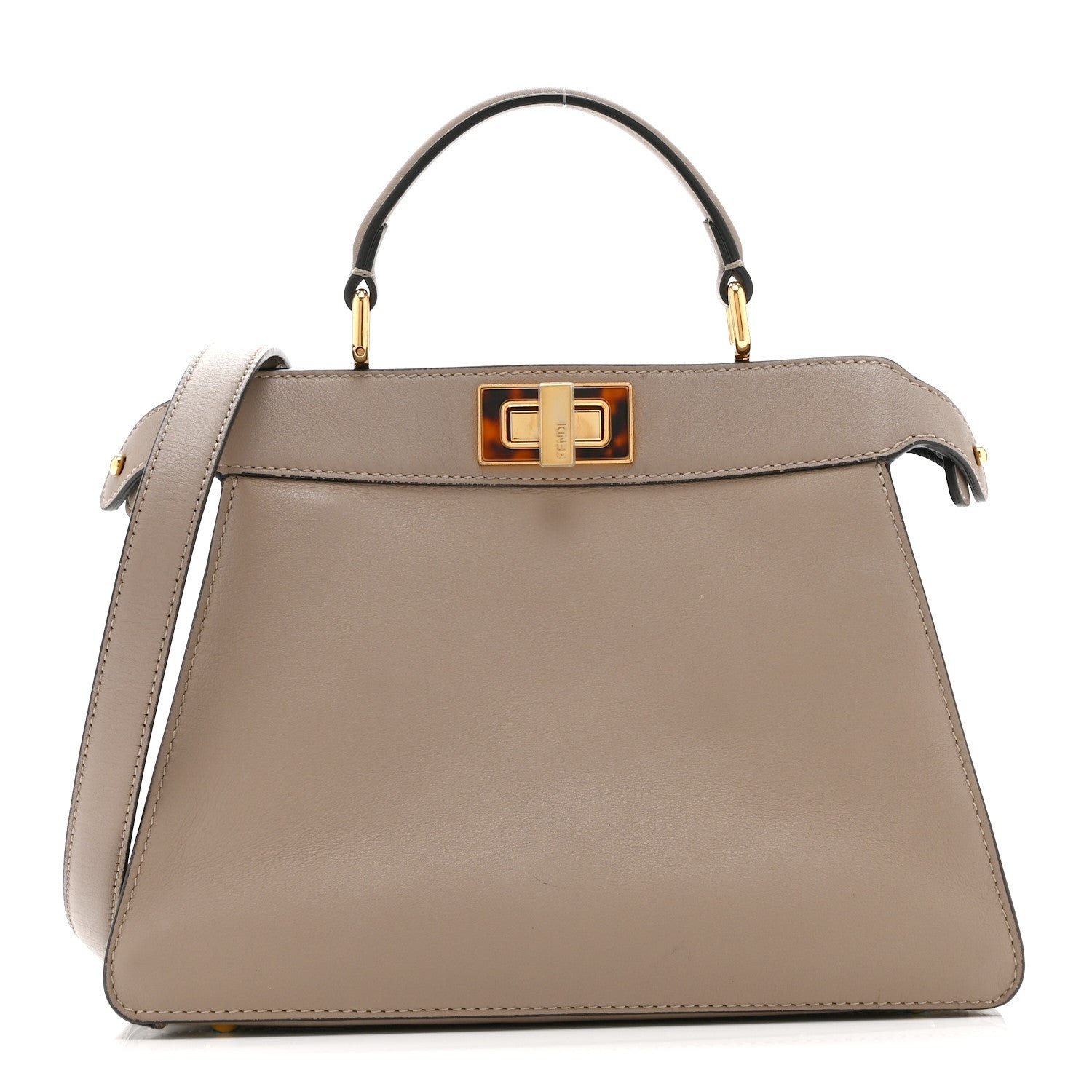 Fendi Vitello Seta Shiny Nappa Plexiglass Bi-Color Small Peekaboo I SEE U Satchel Tartaruga Black