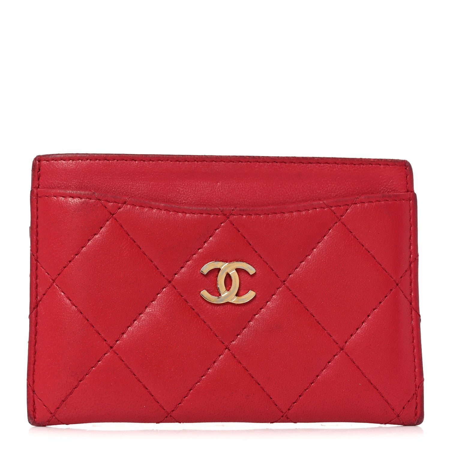 Chanel Lambskin Quilted Card Holder Red