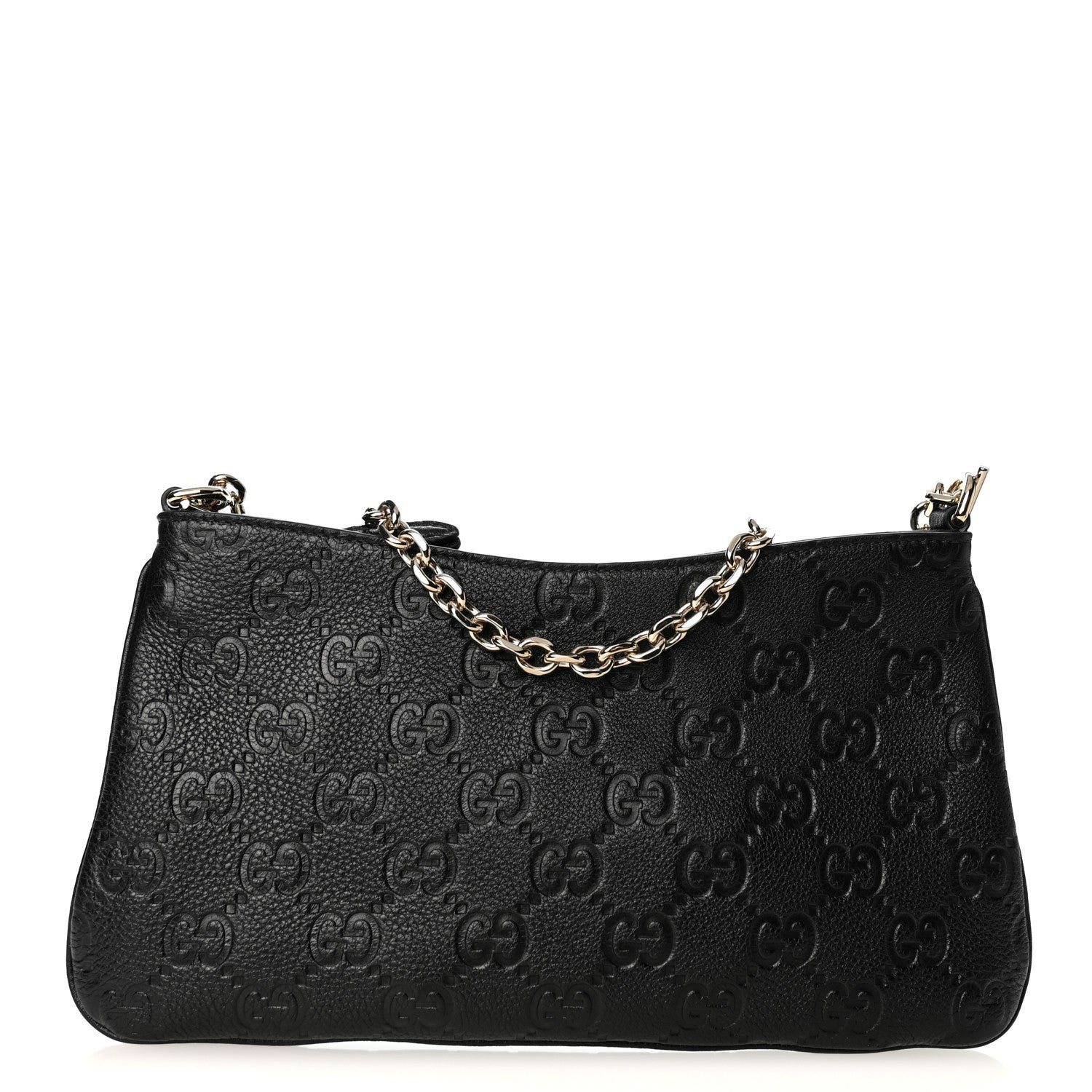 Gucci GG Grainy Calfskin Emblem Medium Shoulder Bag Black