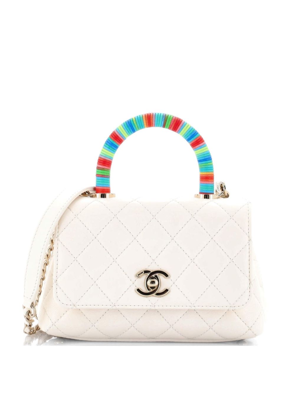 Coco Top Handle Bag Quilted Goatskin with Multicolor Handle Extra Mini satchel