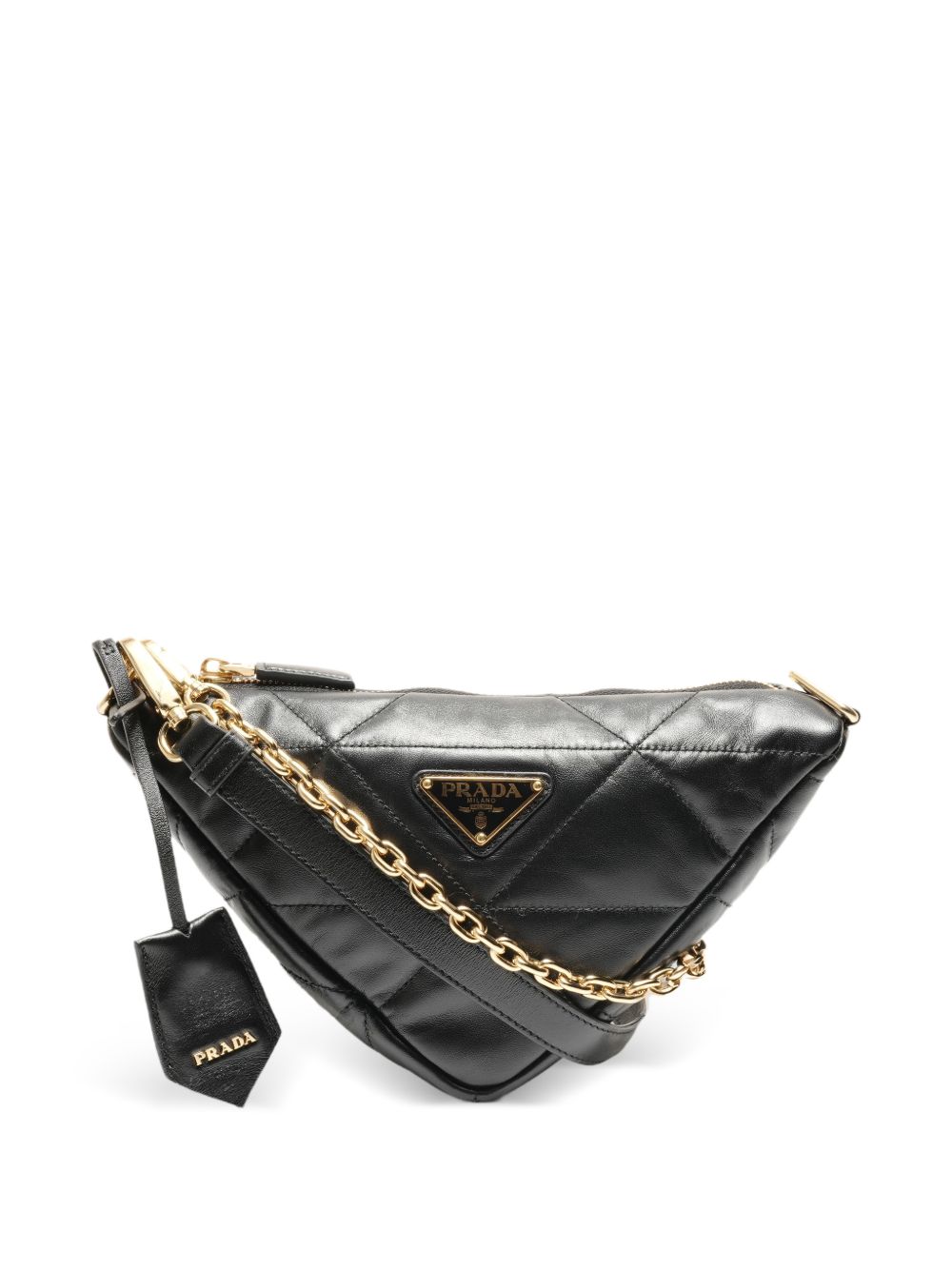 triangle-shaped quilted cross body bag