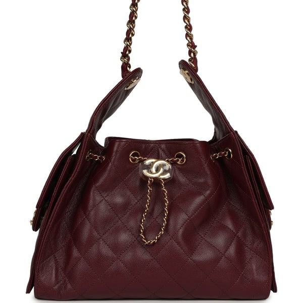 Chanel Small 25 Hobo Bag Dark Burgundy Shiny Caviar Gold Hardware