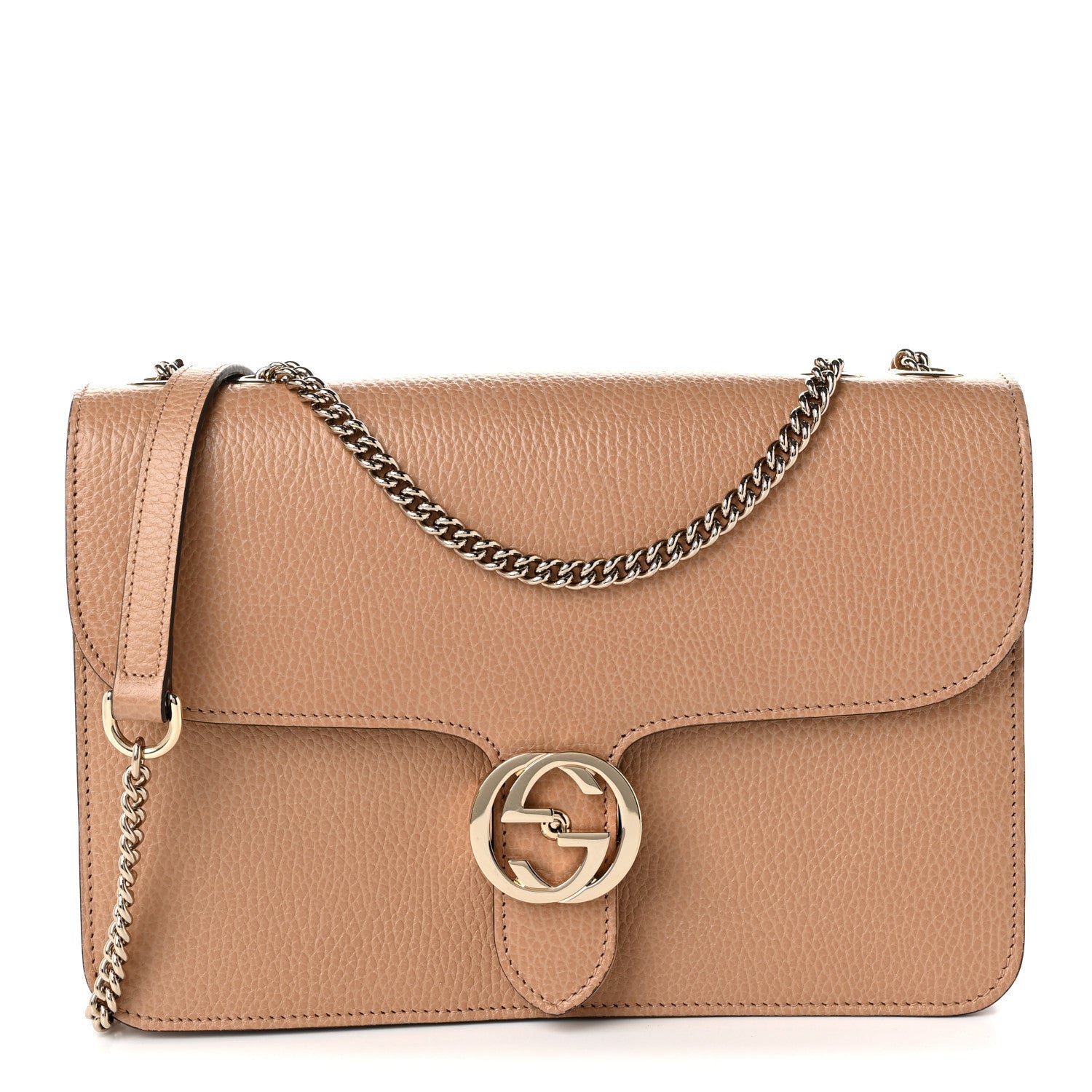 Gucci Dollar Calfskin Interlocking G Shoulder Bag Camelia