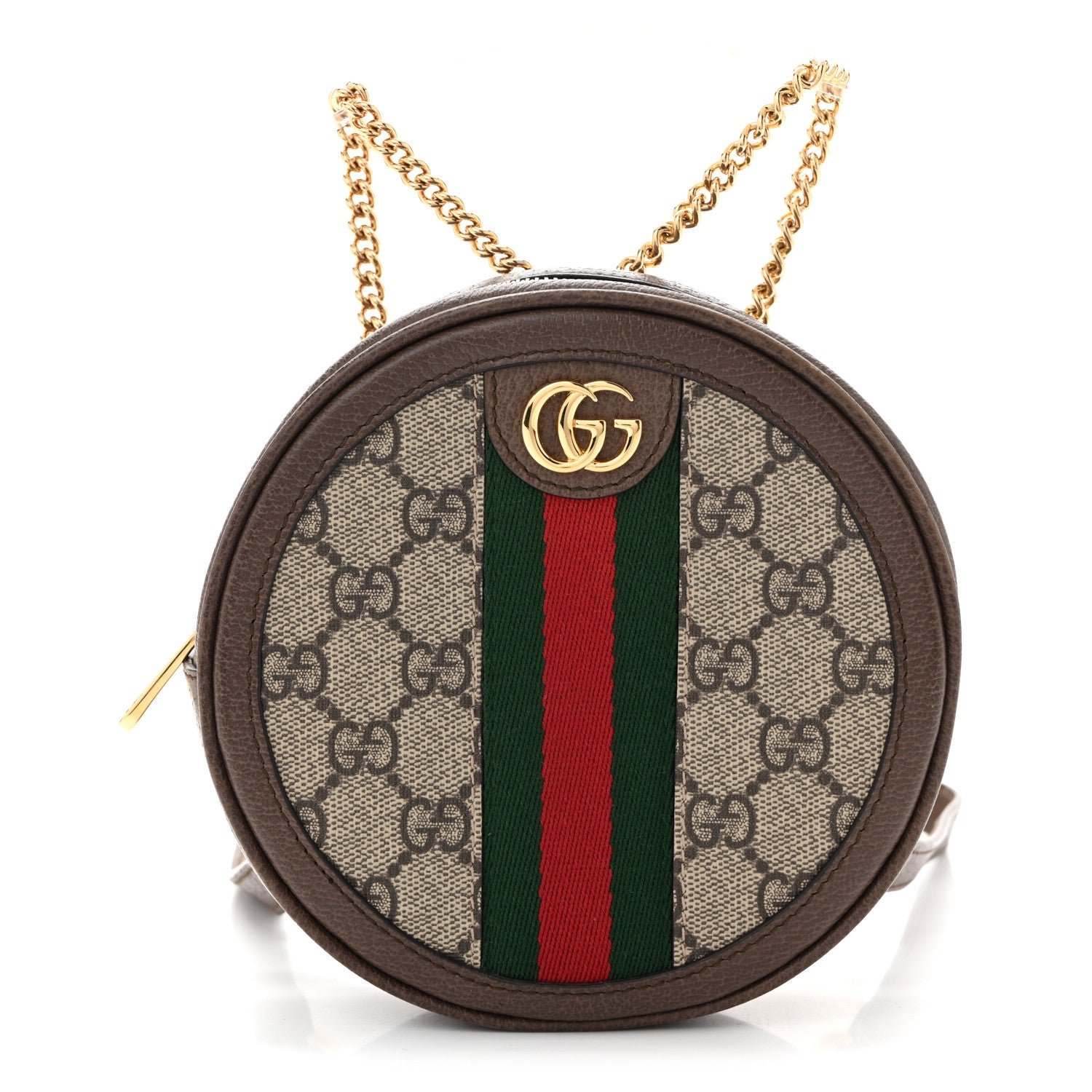 Gucci GG Supreme Monogram Web Mini Ophidia Round Shoulder Bag Brown