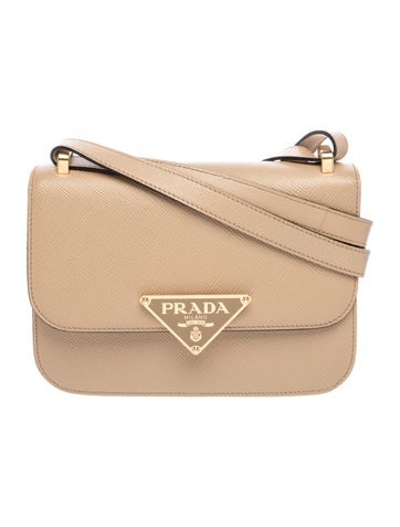 Saffiano Leather Saffiano Cuir Triangle Embleme Flap Shoulder Bag Sabbia