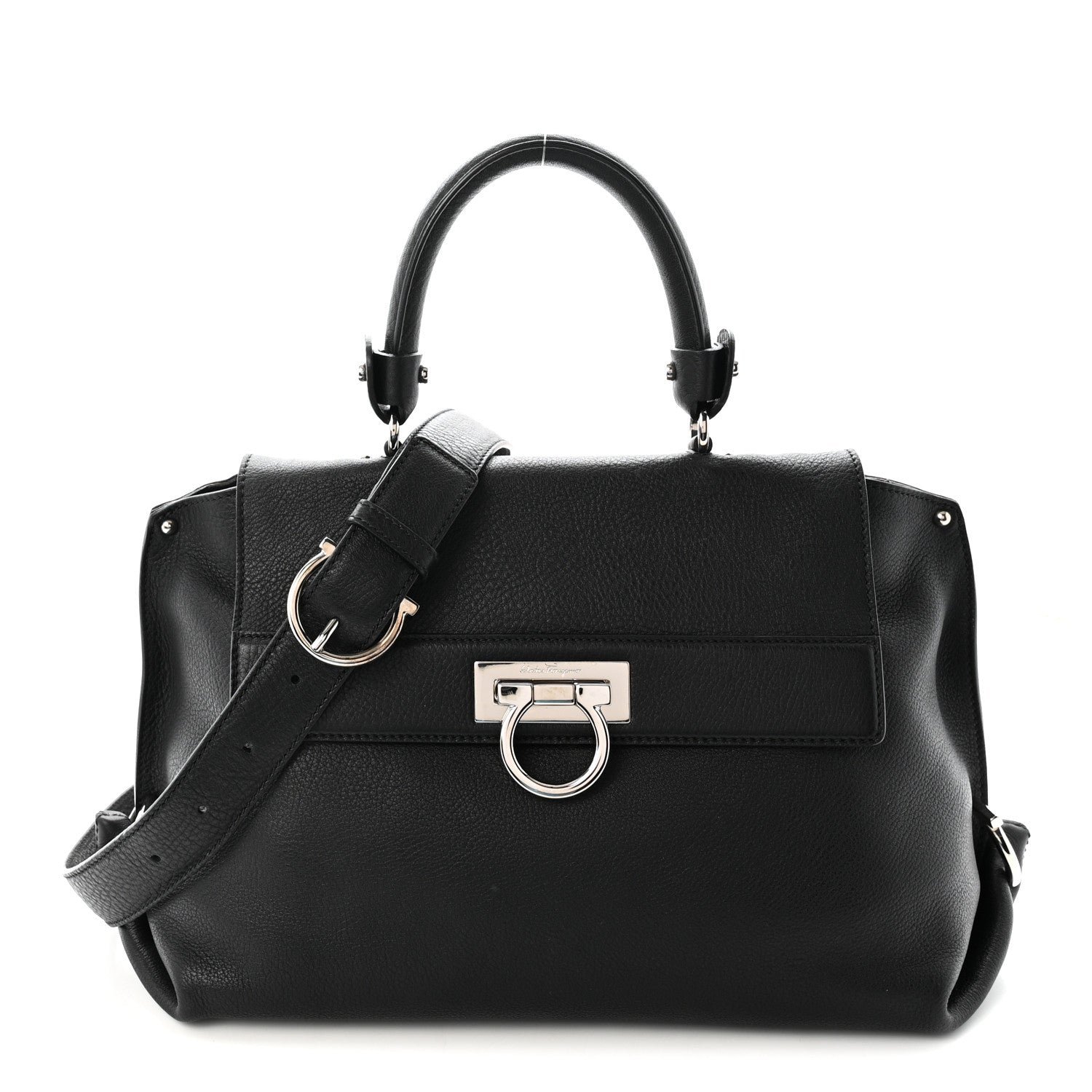 Salvatore Ferragamo Grained Calfskin Sofia Satchel Black