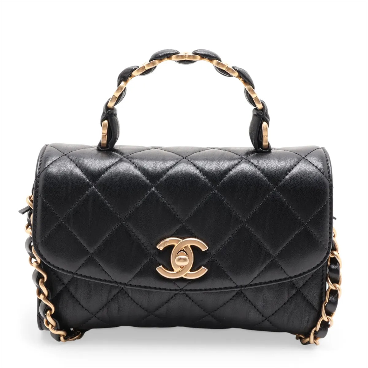Chanel Matelasse crumple lambskin 2 Way Shoulder Bag Black Gold Metal Fittings 3