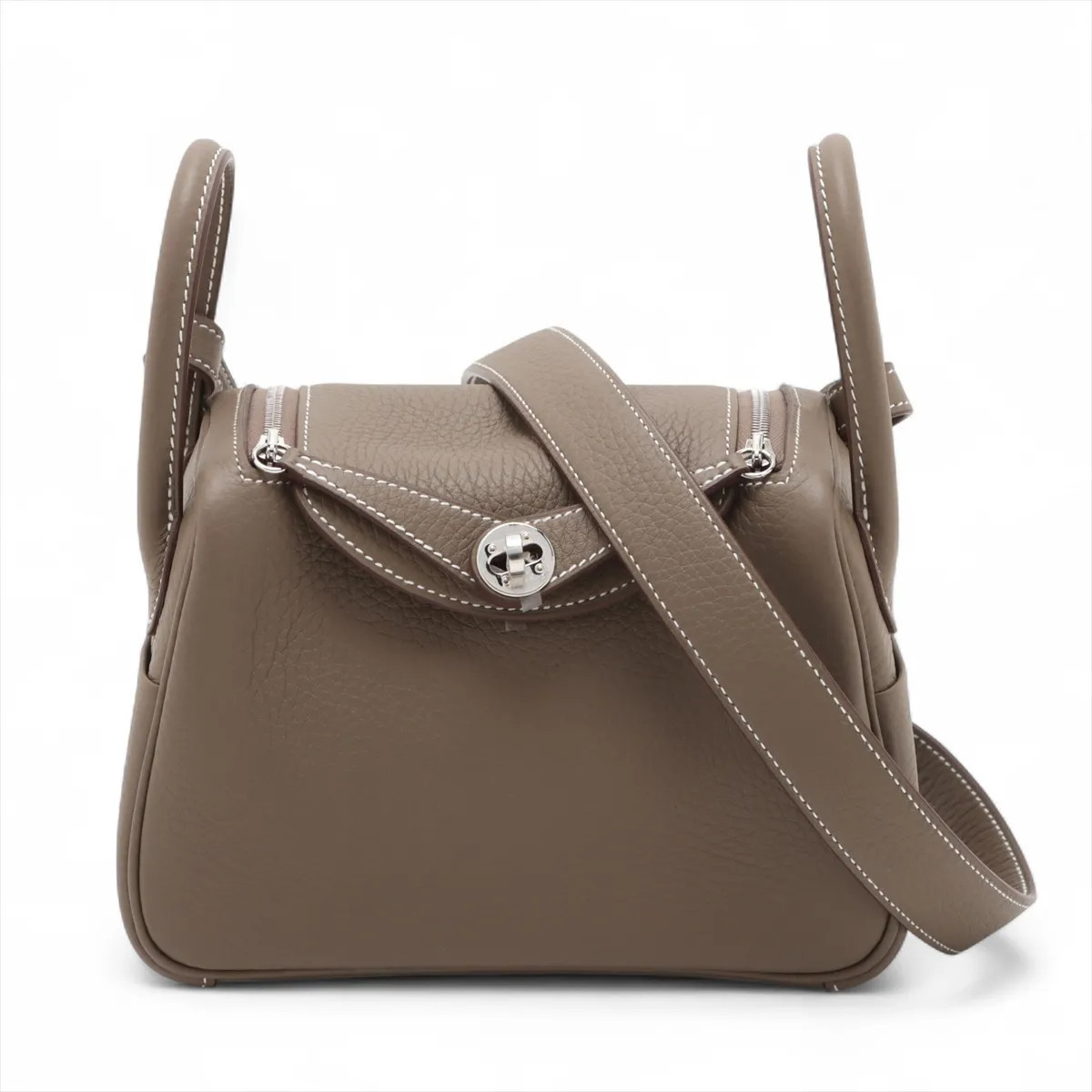 Hermès Lindy mini 20 Taurillon Clemence Etoupe Silver Metal Fittings