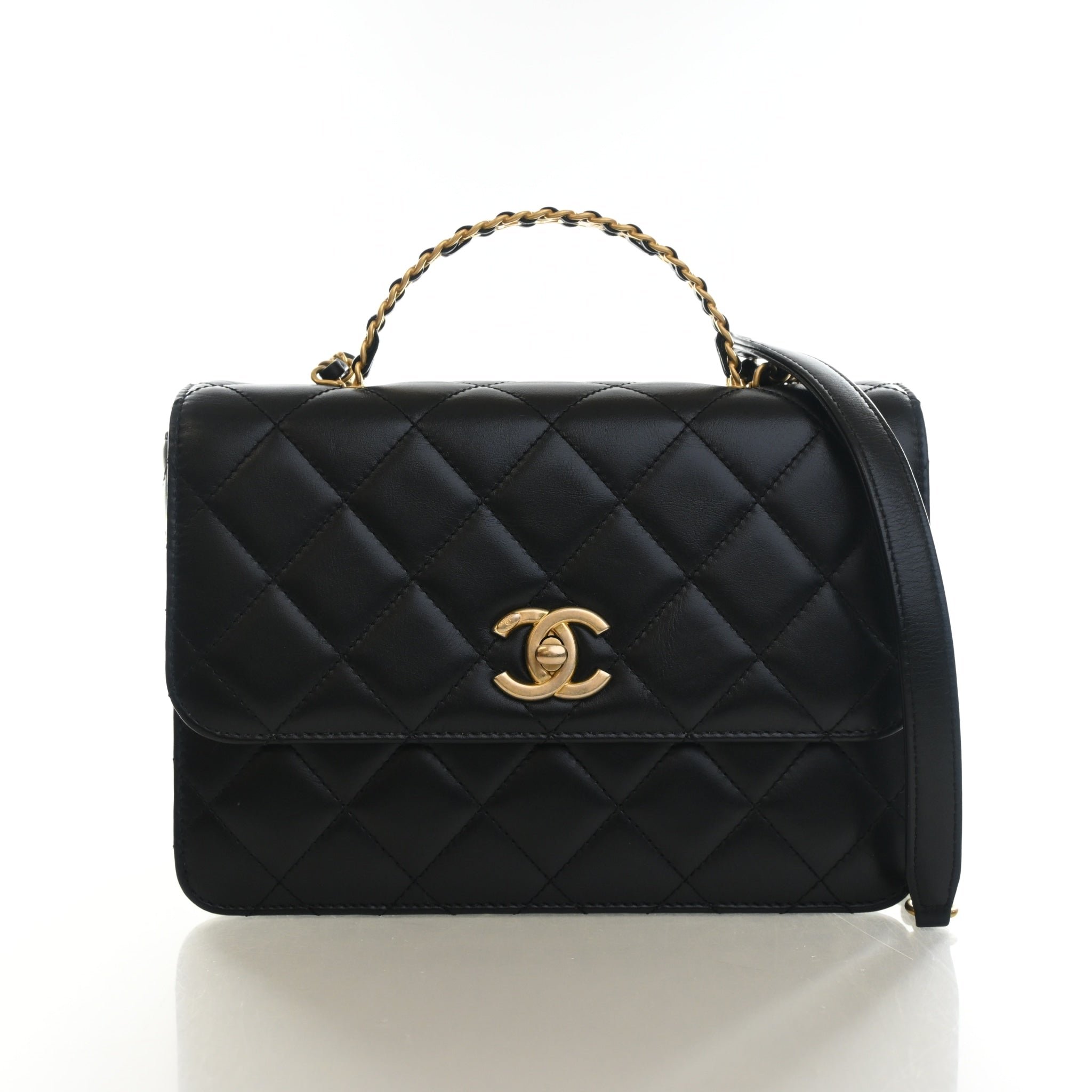Chanel Medium Lambskin Metal Chain Top Handle Flap Bag
