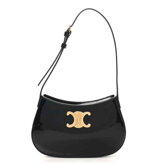 Celine Patent Calfskin Medium Tilly Triomphe Shoulder Bag Black
