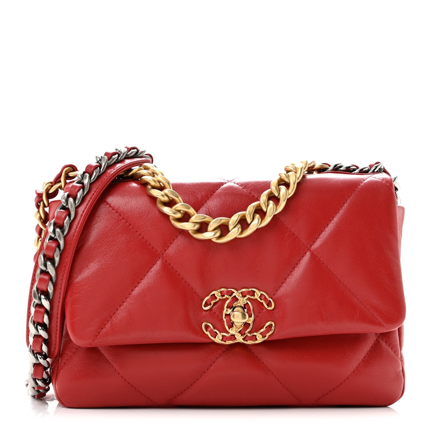 Chanel Goatskin Quilted Medium Chanel 19 Flap Red