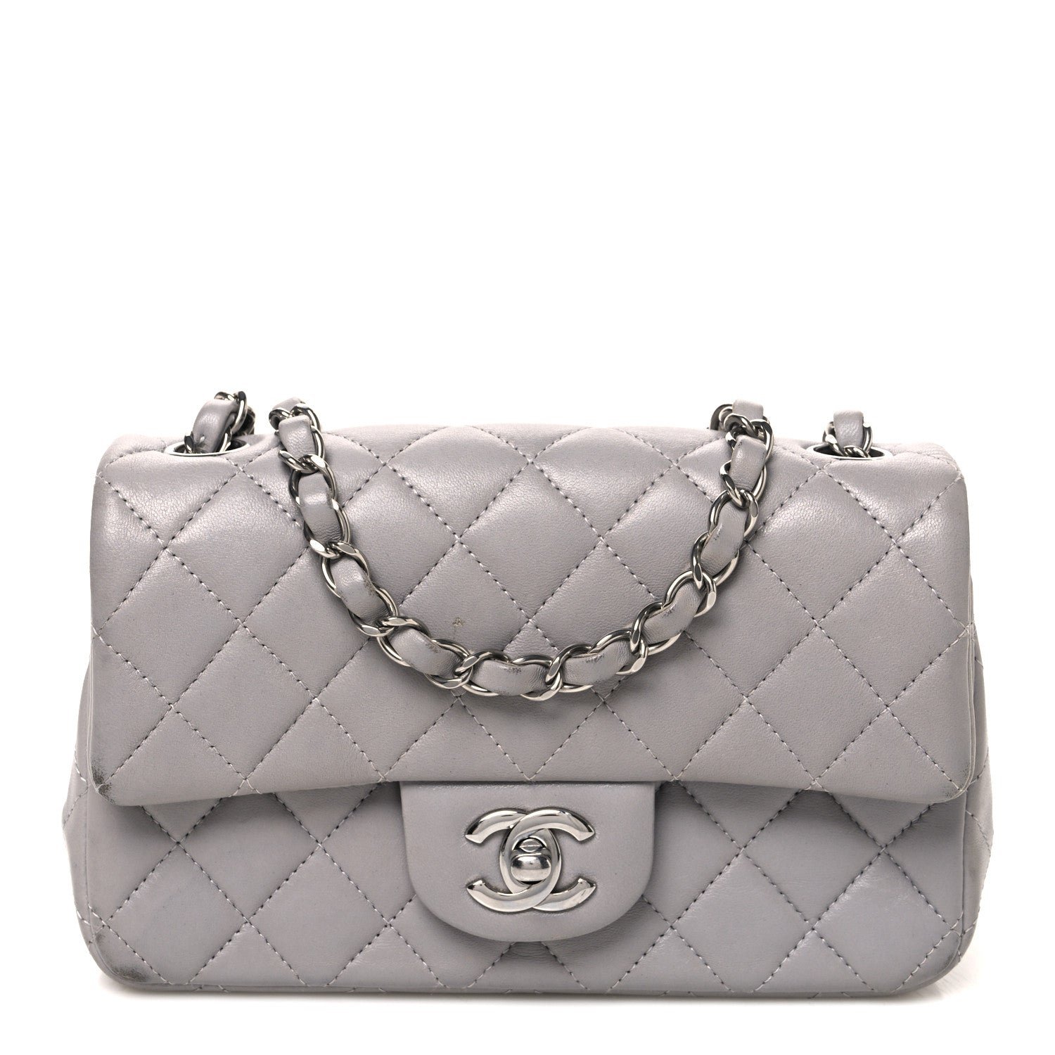 Chanel Lambskin Quilted Mini Rectangular Flap Grey