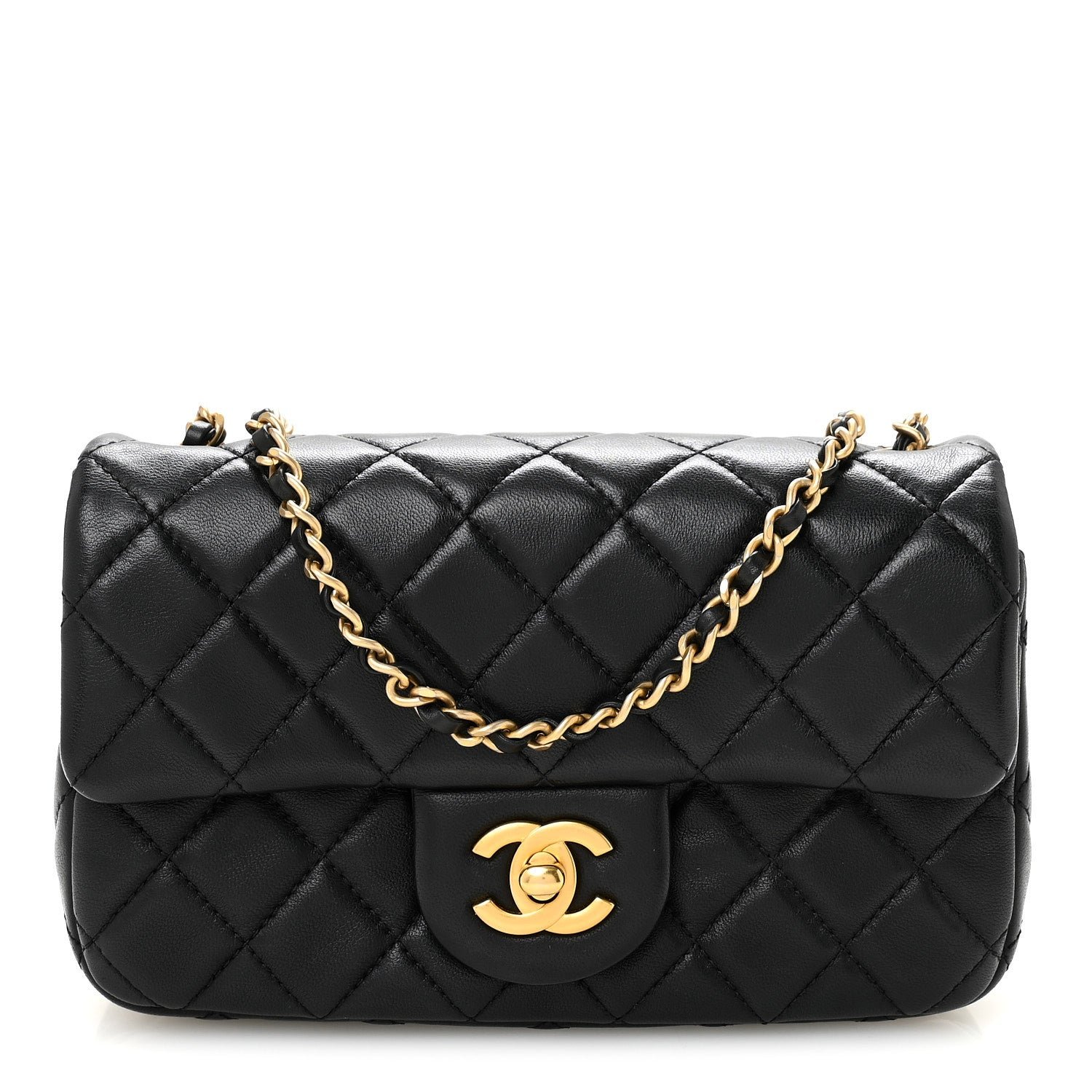 Chanel Lambskin Quilted Mini Rectangular Pearl Crush Flap Black