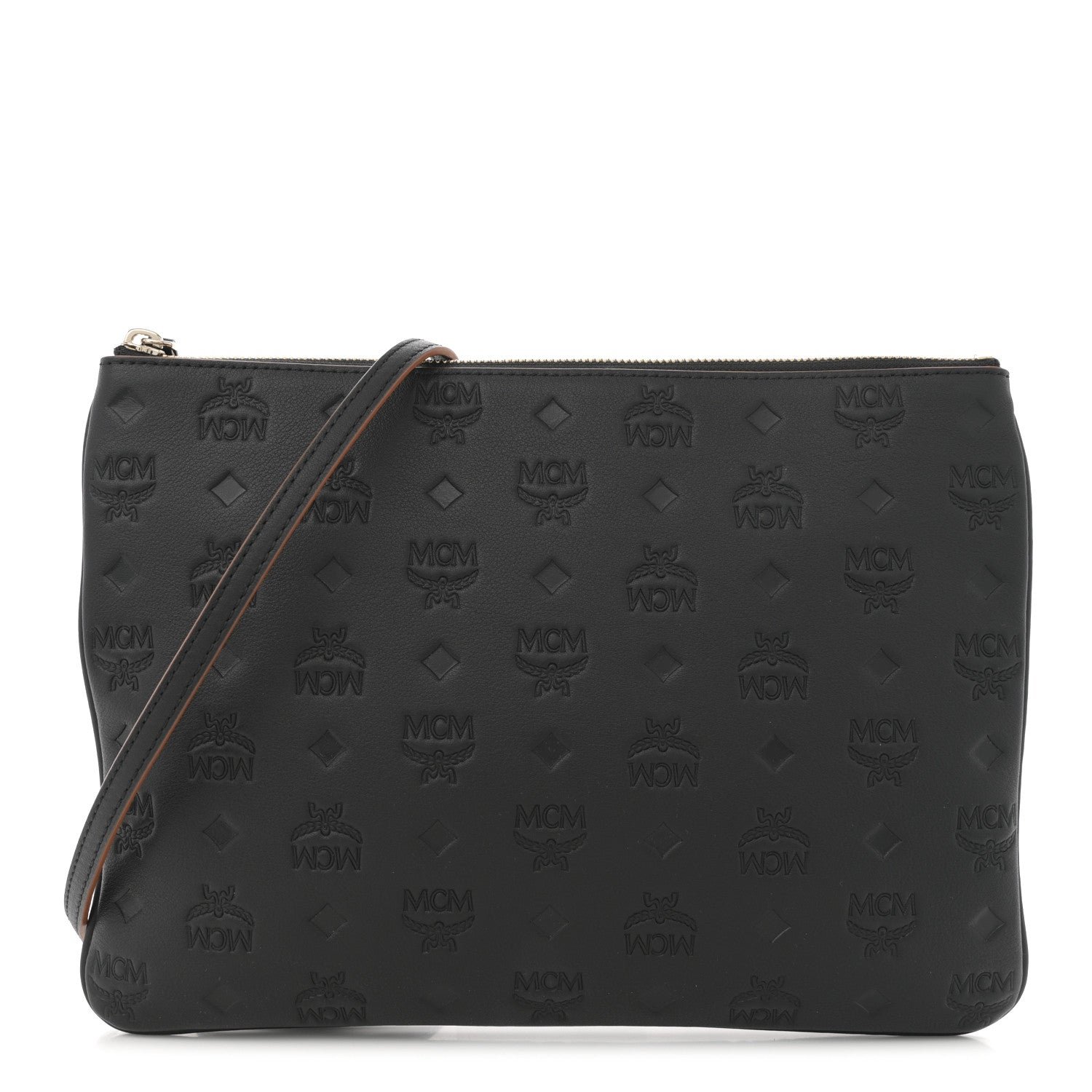 MCM Calfskin Monogram Klara Crossbody Pouch Black