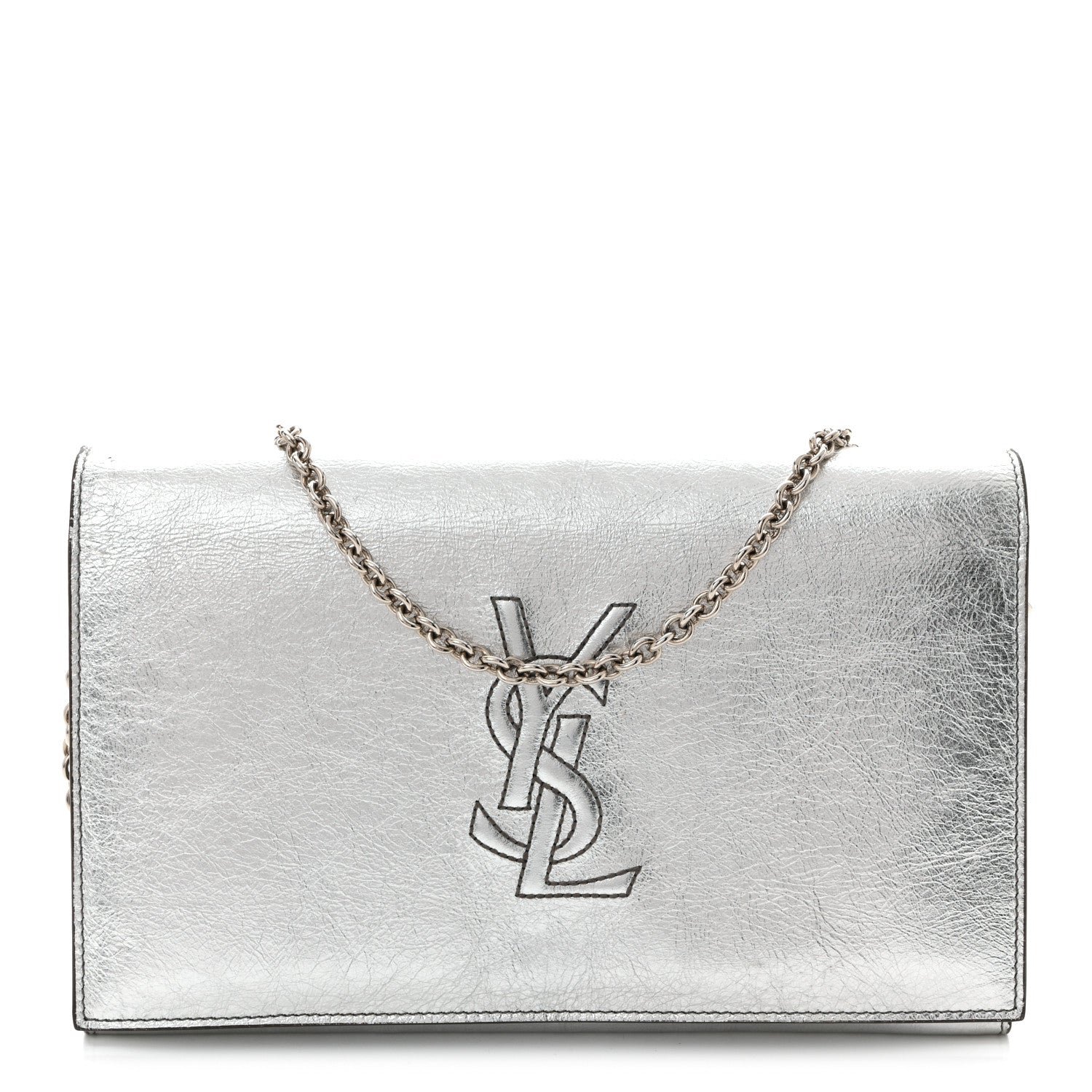 Saint Laurent Metallic Crinkled Calfskin Belle de Jour Chain Clutch Silver