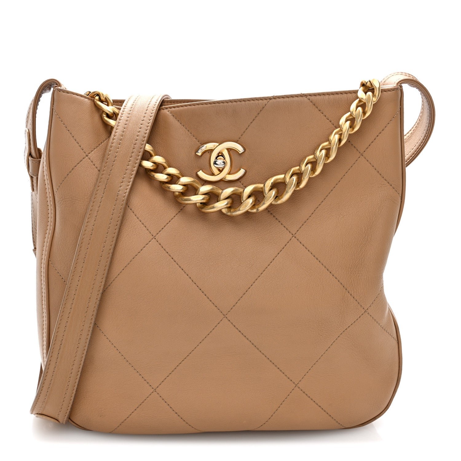 Chanel Calfskin Stitched Easy Mood Hobo Beige